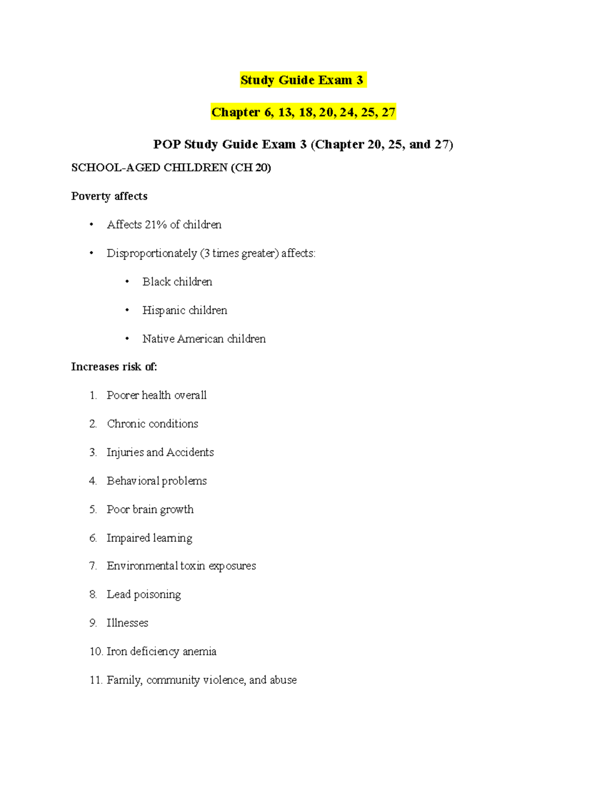 Ex 3 study guide Ch 20 21 25 26 27 - Study Guide Exam 3 Chapter 6, 13 ...