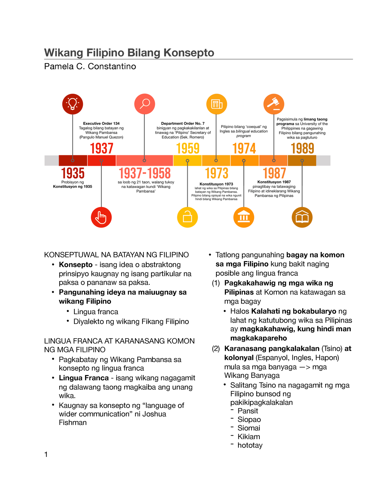 Wikang Filipino Bilang Konsepto Institusyonalisasyon Outline Wikang Filipino Bilang Konsepto 8333