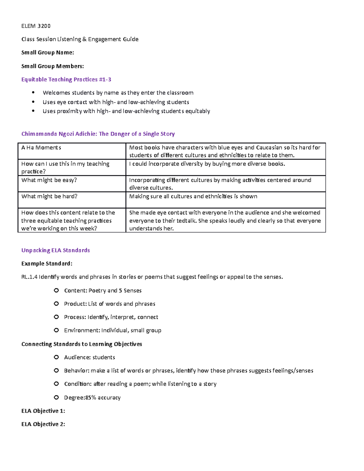 ELEM 3200 M1 Student Engagement Guide 01 - ELEM 3200 Class Session ...