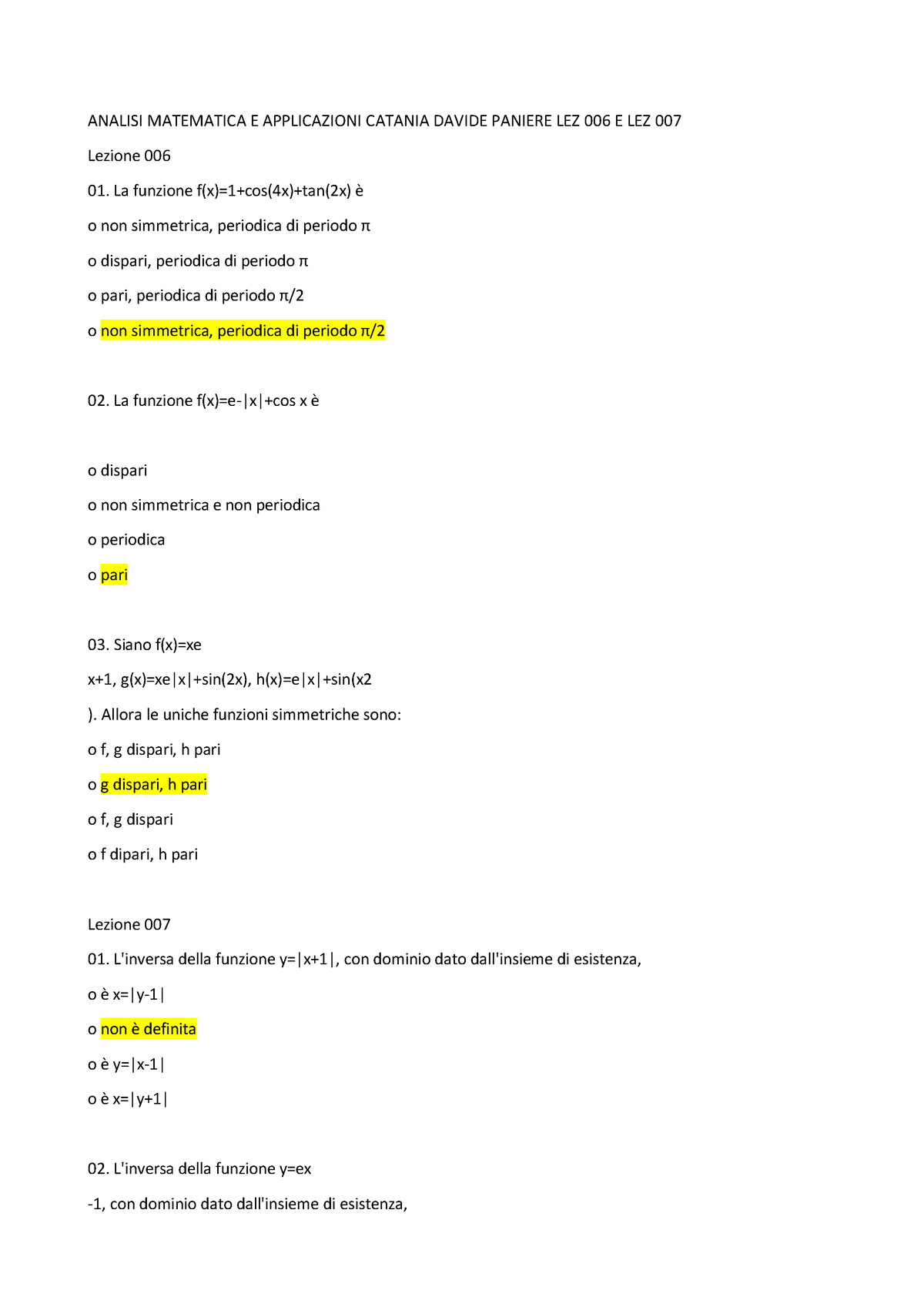 Lezione 006 E 007 Paniere - ANALISI MATEMATICA E APPLICAZIONI CATANIA ...