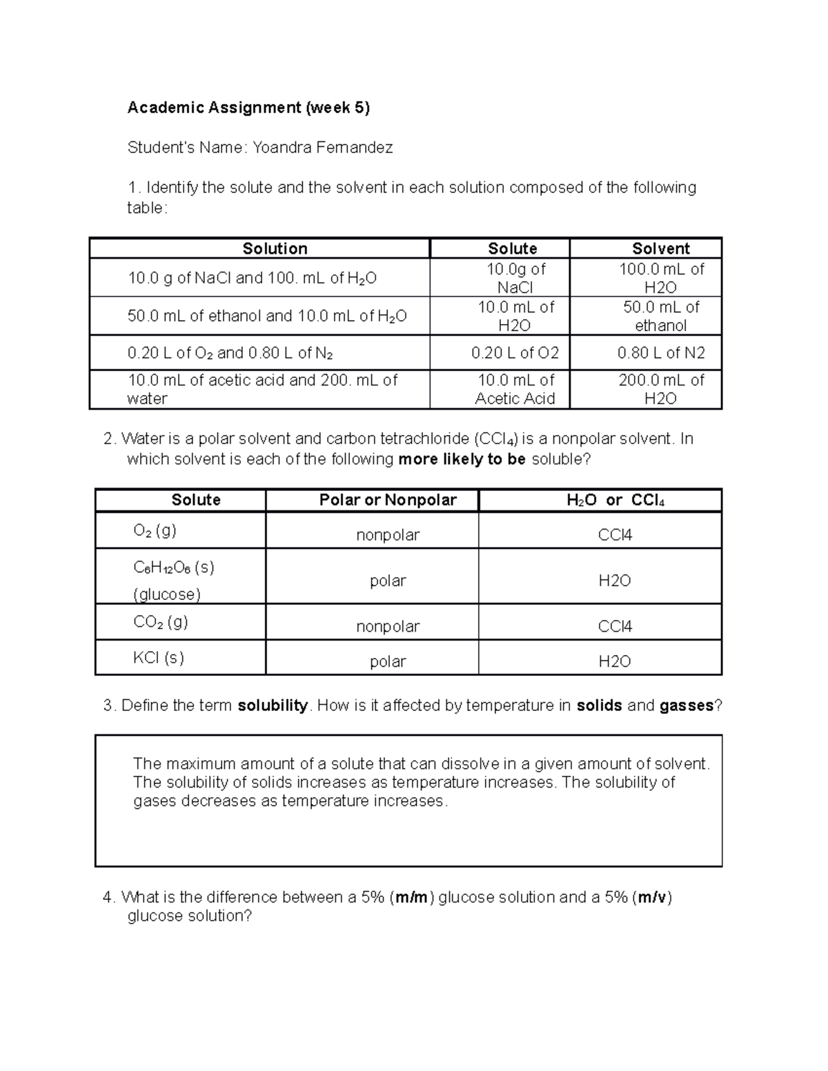 Chem Week 5 Assignment - Academic Assignment (week 5) Student’s Name ...