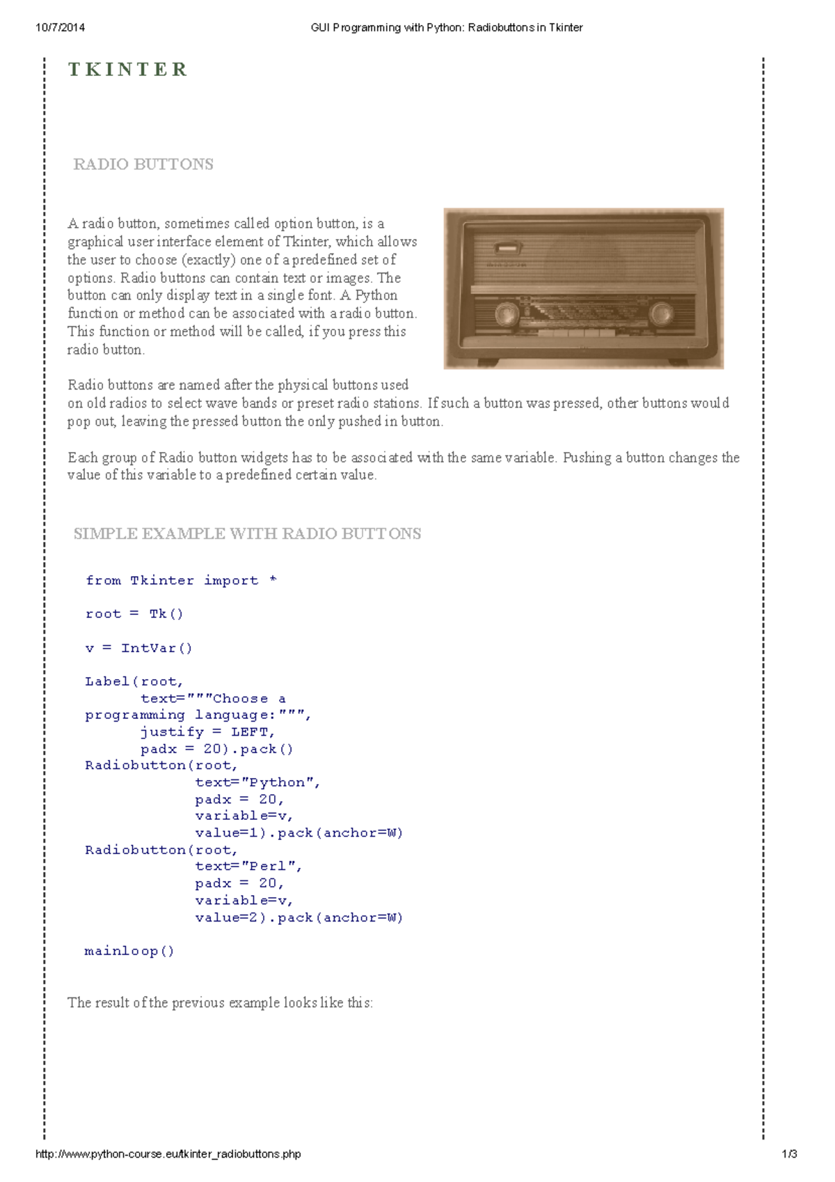 05. GUI Programming with Python Radiobuttons in Tkinter - 10/7/2014 GUI ...