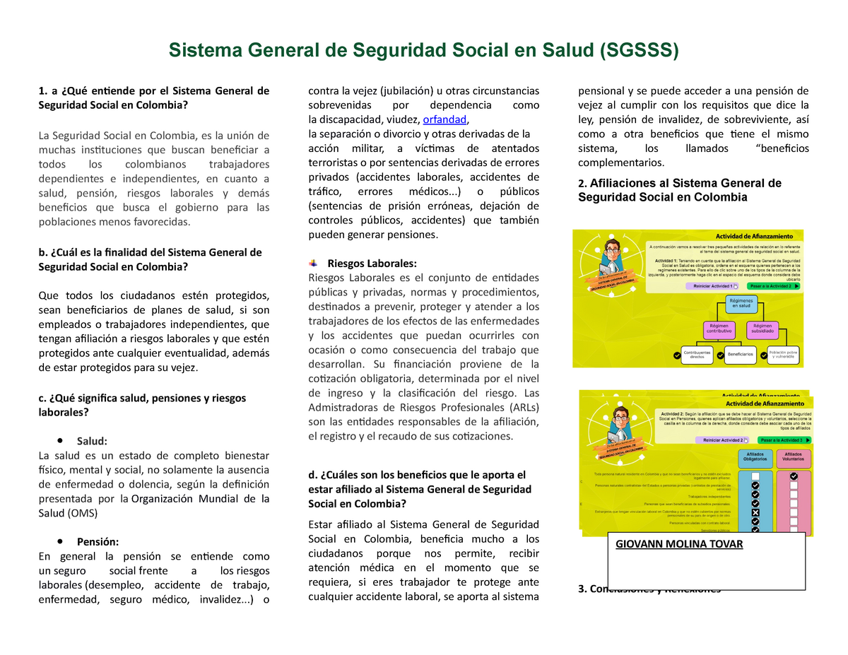 Folleto Sobre El Sistema Sistema General De Seguridad Social En Salud Sgsss 1 A ¿qué 