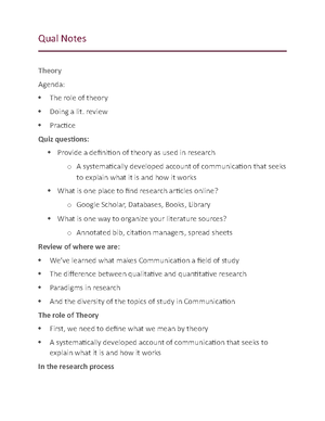 Qual Methods Notes Sept 5 7 - The essay should include – o A definition ...