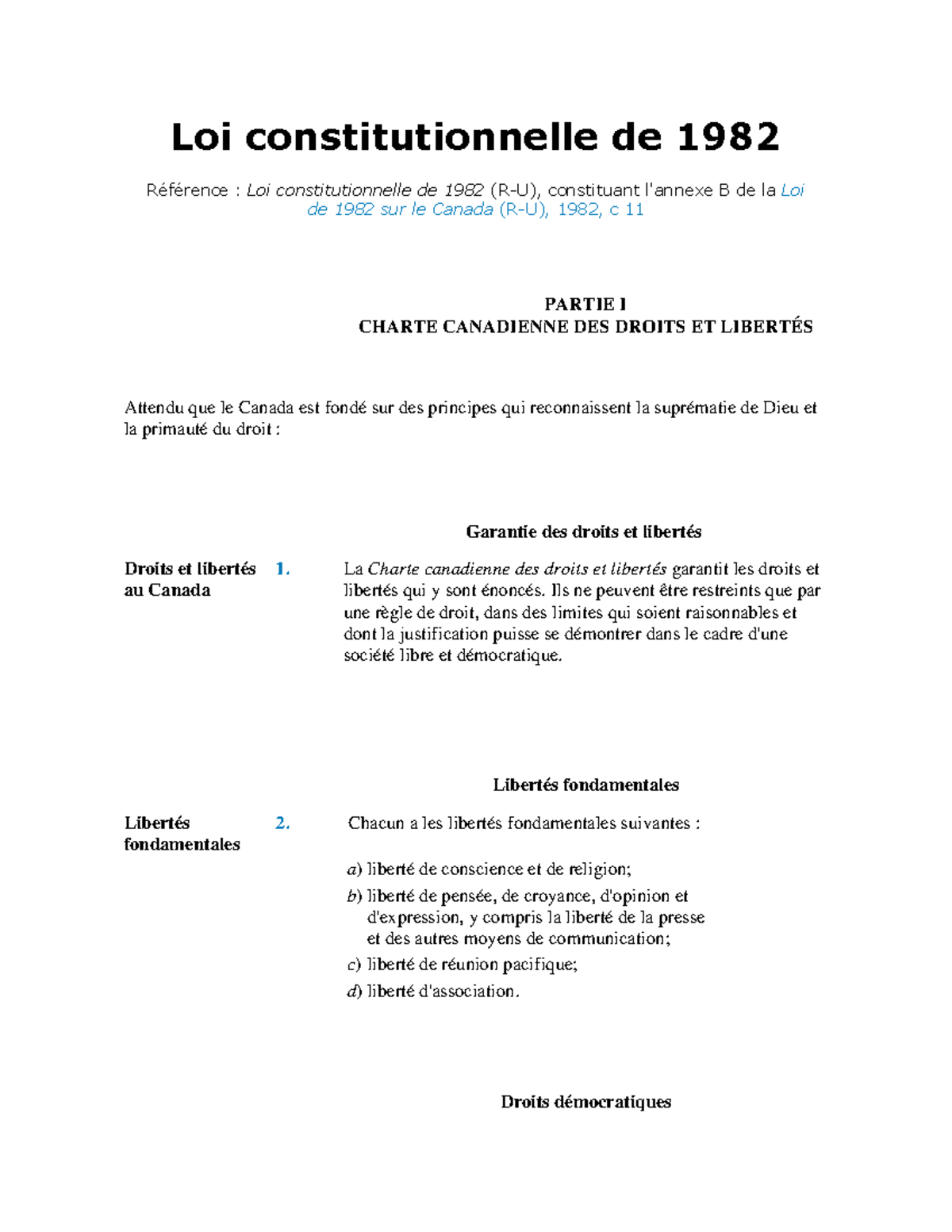 Loi constitutionnelle de 1982 (mise à jour) - Loi constitutionnelle de ...