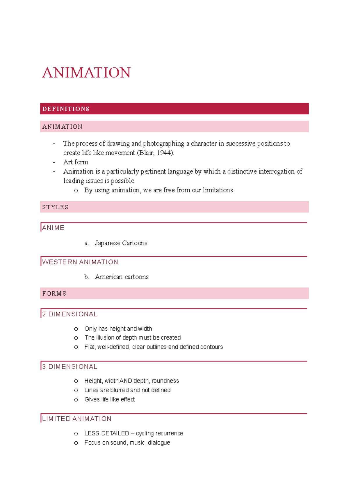 Animation - Lecture notes 10 - ANIMATION DEFINITIONS ANIMATION The ...