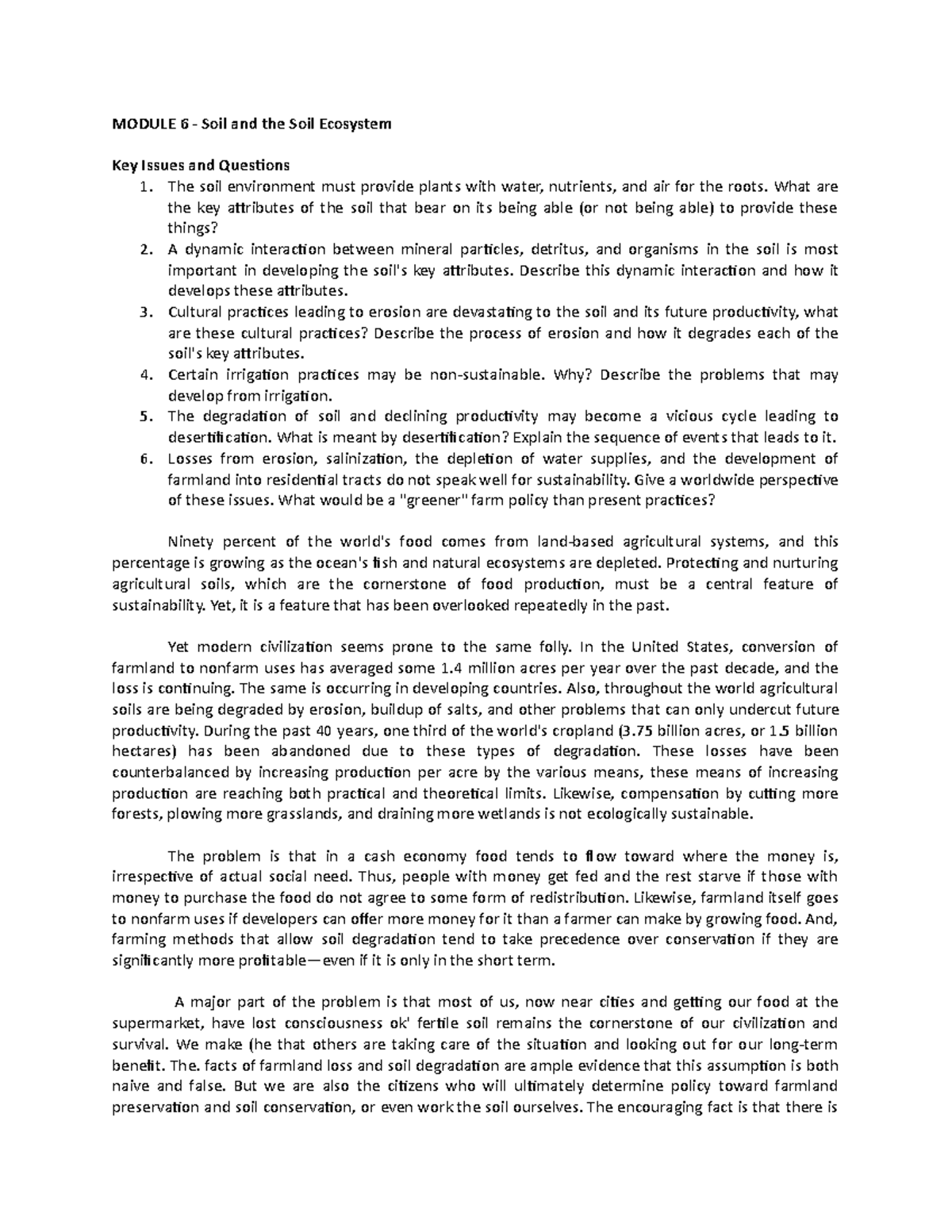 Module 6 Soilsoil Ecosystem - MODULE 6 - Soil and the Soil Ecosystem ...