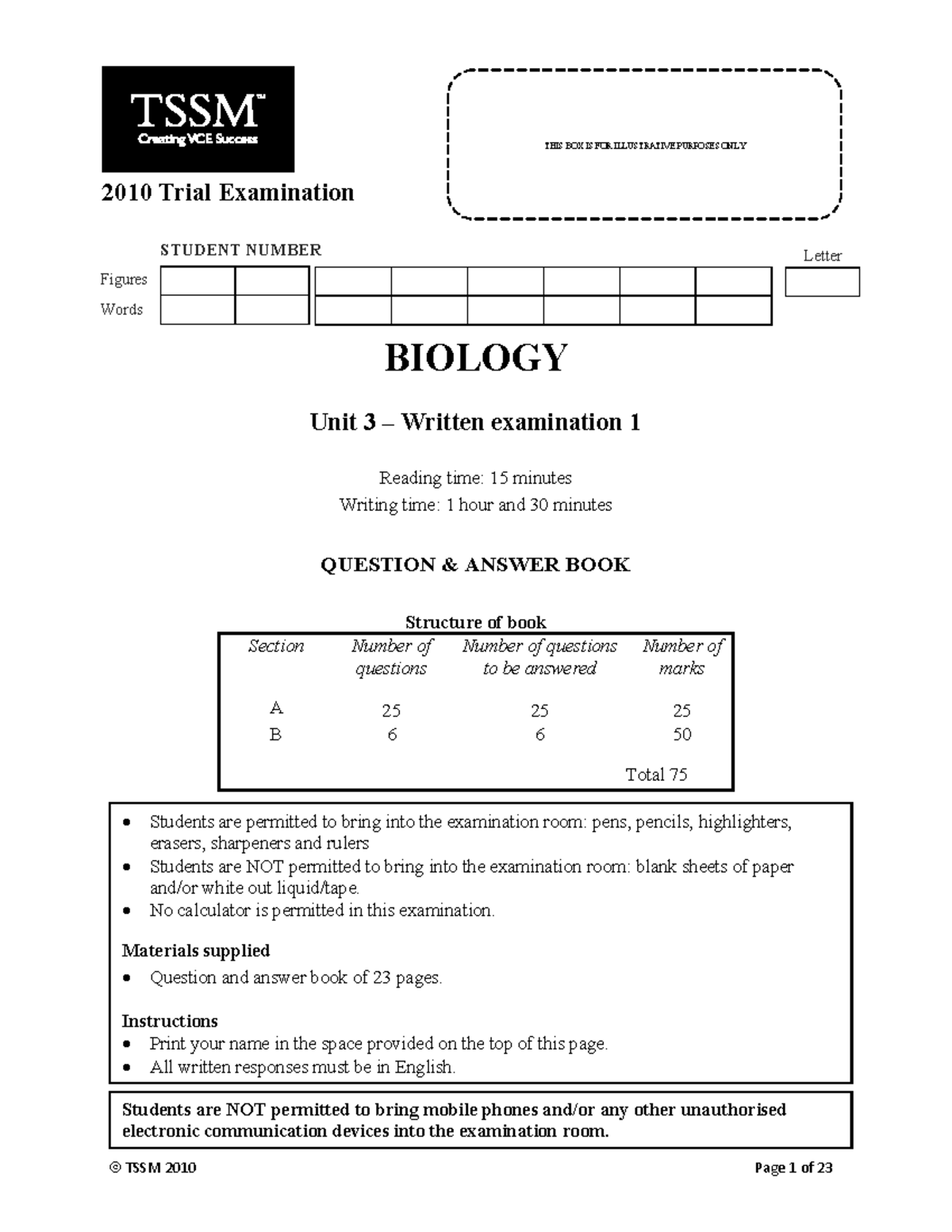 2010 Biology Exam 1 - Studocu