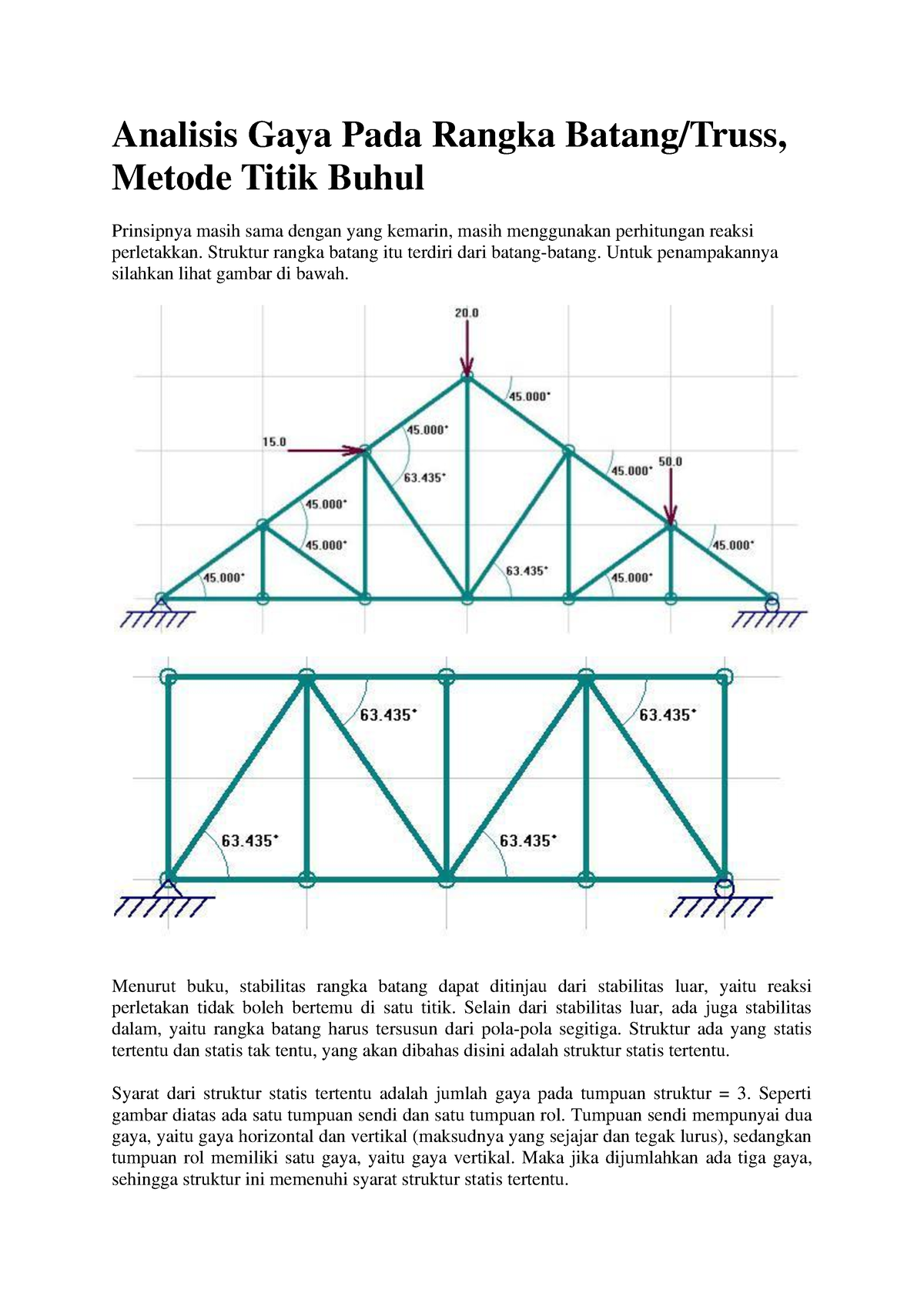 Analisis Gaya Pada Rangka Batang Truss Metode Titik Buhul Analisis Gaya Pada Rangka Batang