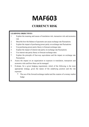 Topic 7B - Currency Risk Management - MAF CURRENCY RISK LEARNING 