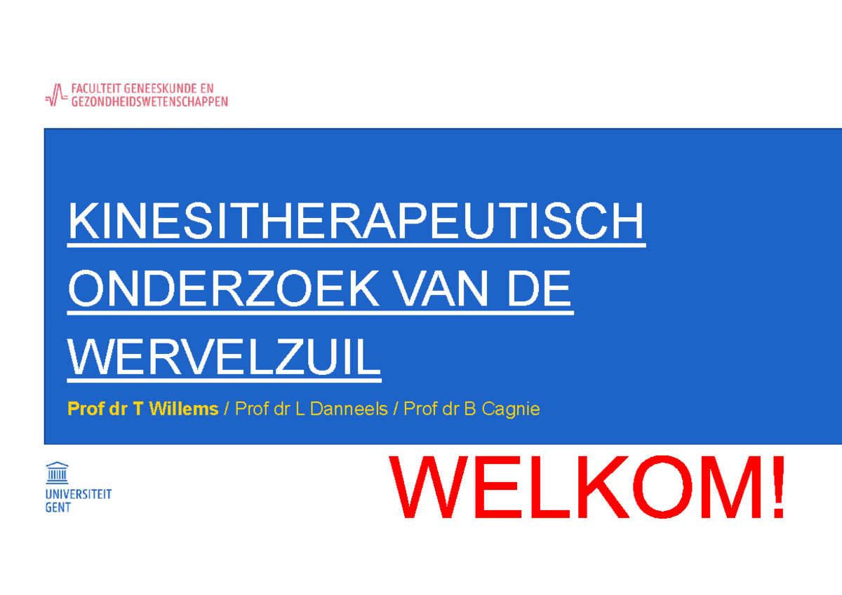 Kine Onderzoek WZ Les1-3 Slides - KINESITHERAPEUTISCH ONDERZOEK VAN DE ...