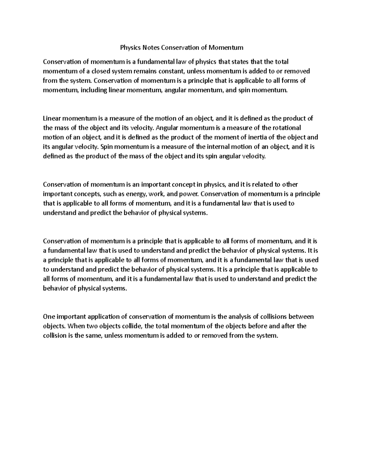 Physics Notes Conservation of Momentum - Physics Notes Conservation of ...