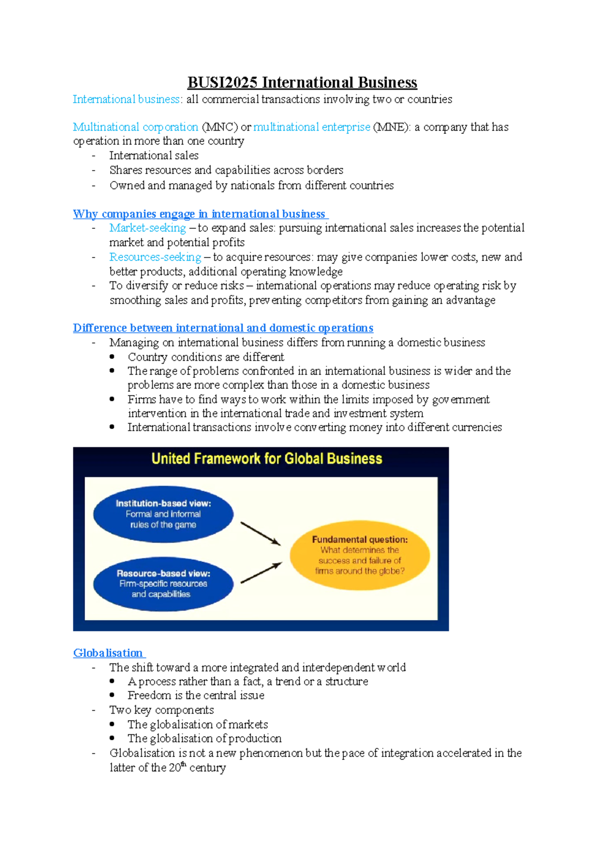 BUSI2025 Notes - BUSI2025 International Business International business ...