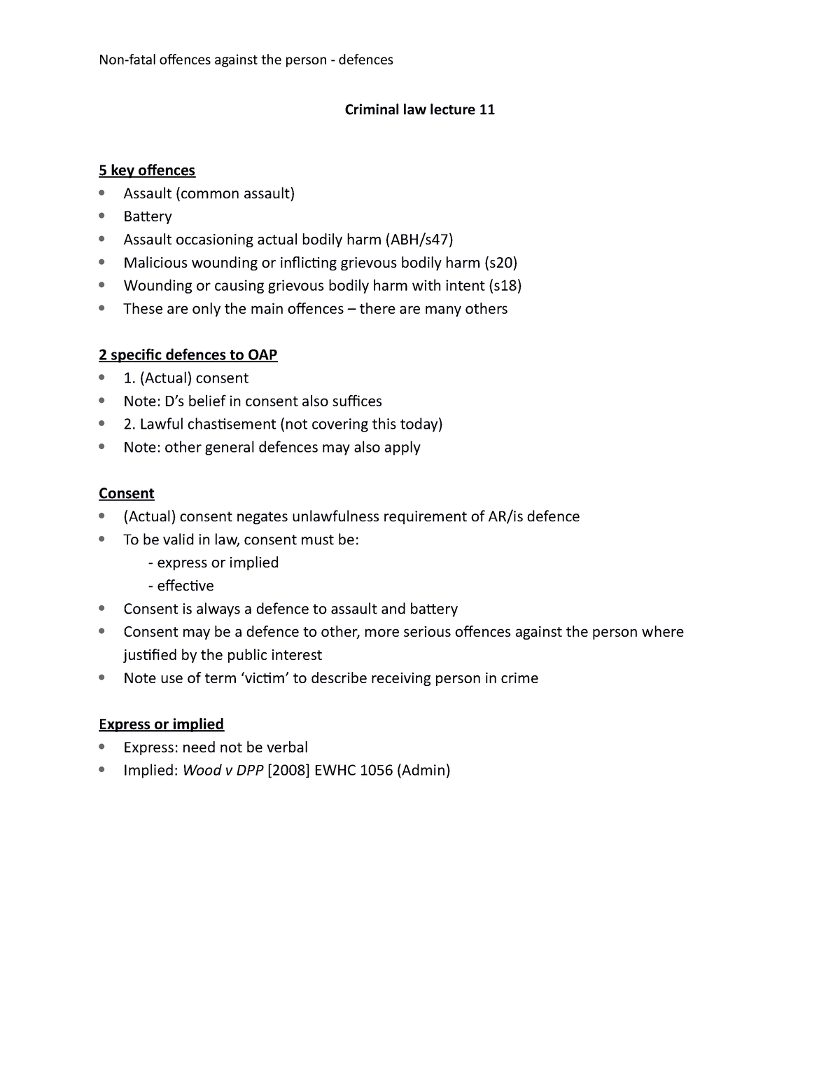 11-non-fatal-offences-against-the-person-defences-criminal-law