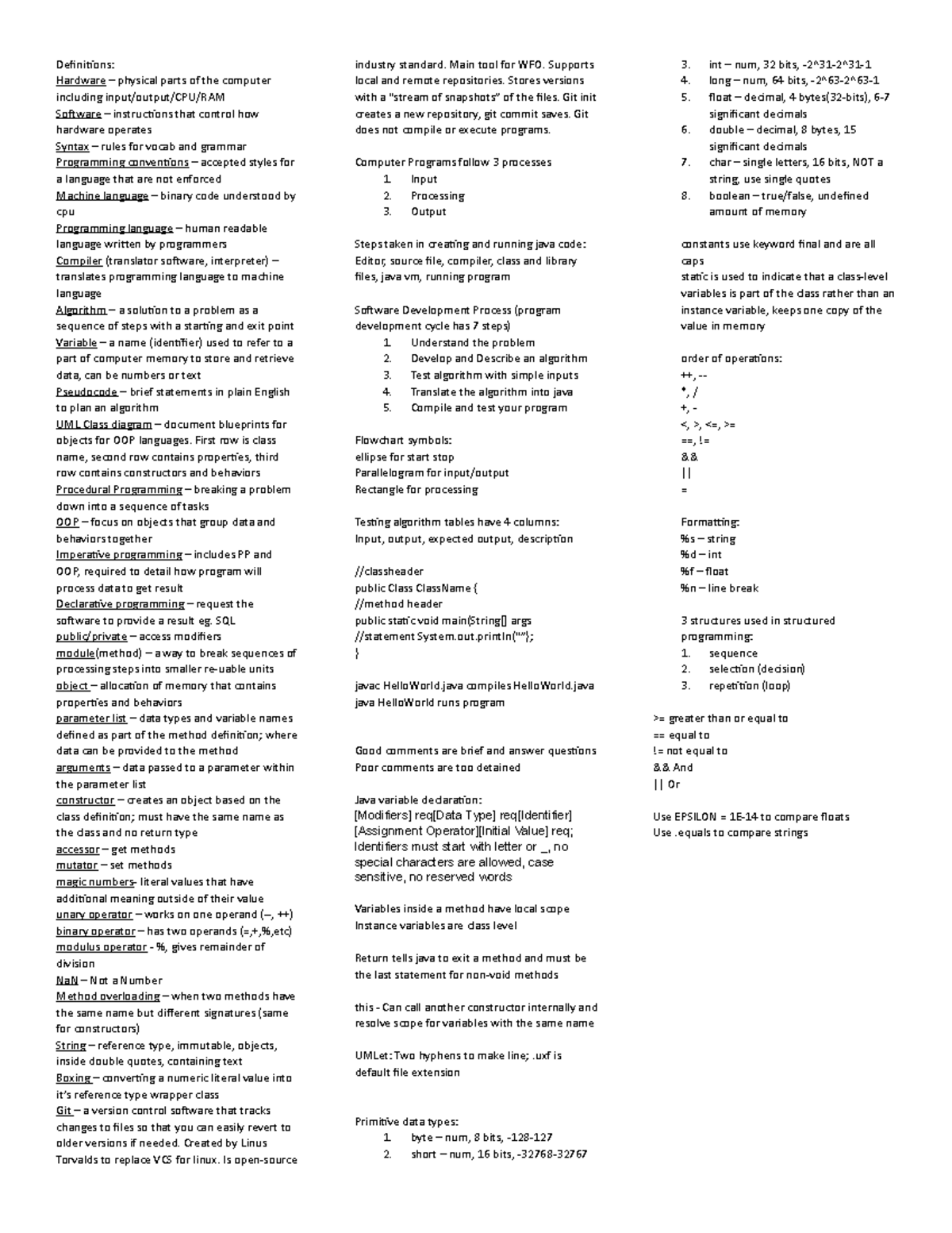 Cheat Sheetmidterm - Definitions: Hardware – physical parts of the ...