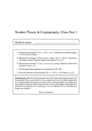 Exercise Sheets WITH Solution Number Theory AND Cryptography - Number ...