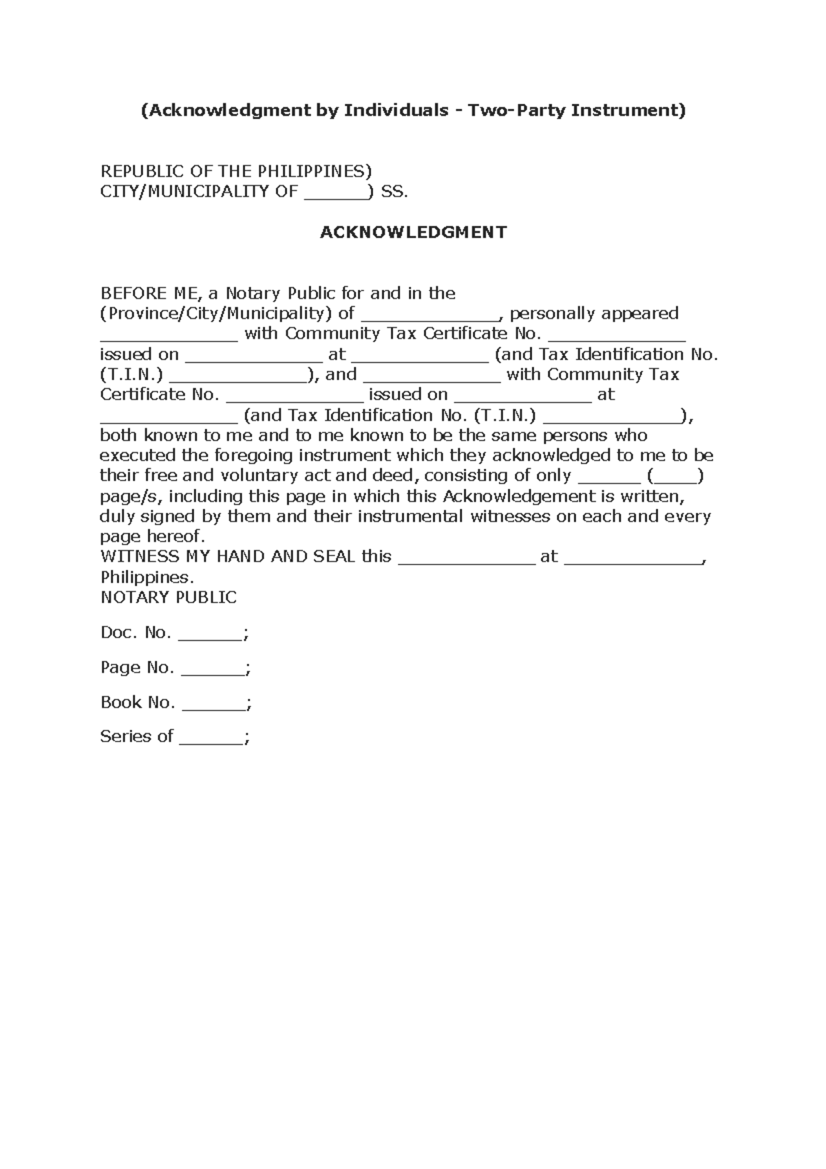 Acknowledgment by Individuals - ACKNOWLEDGMENT BEFORE ME, a Notary ...