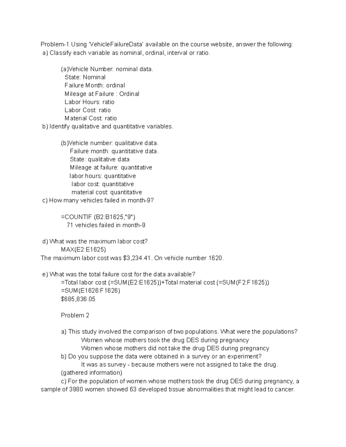 Homework 1 - Problem-1 Using ‘VehicleFailureData’ available on the ...