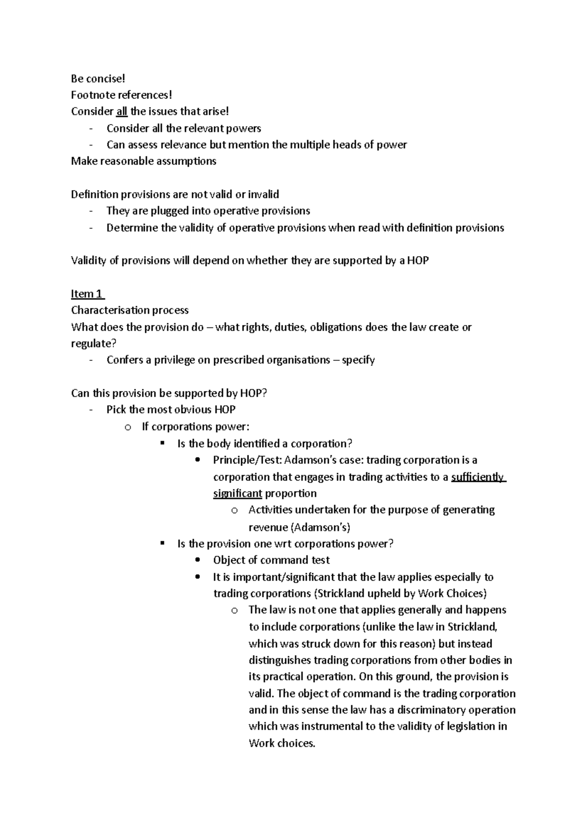 Guideline for Exam Heads of power LAWS2202 ANU Studocu