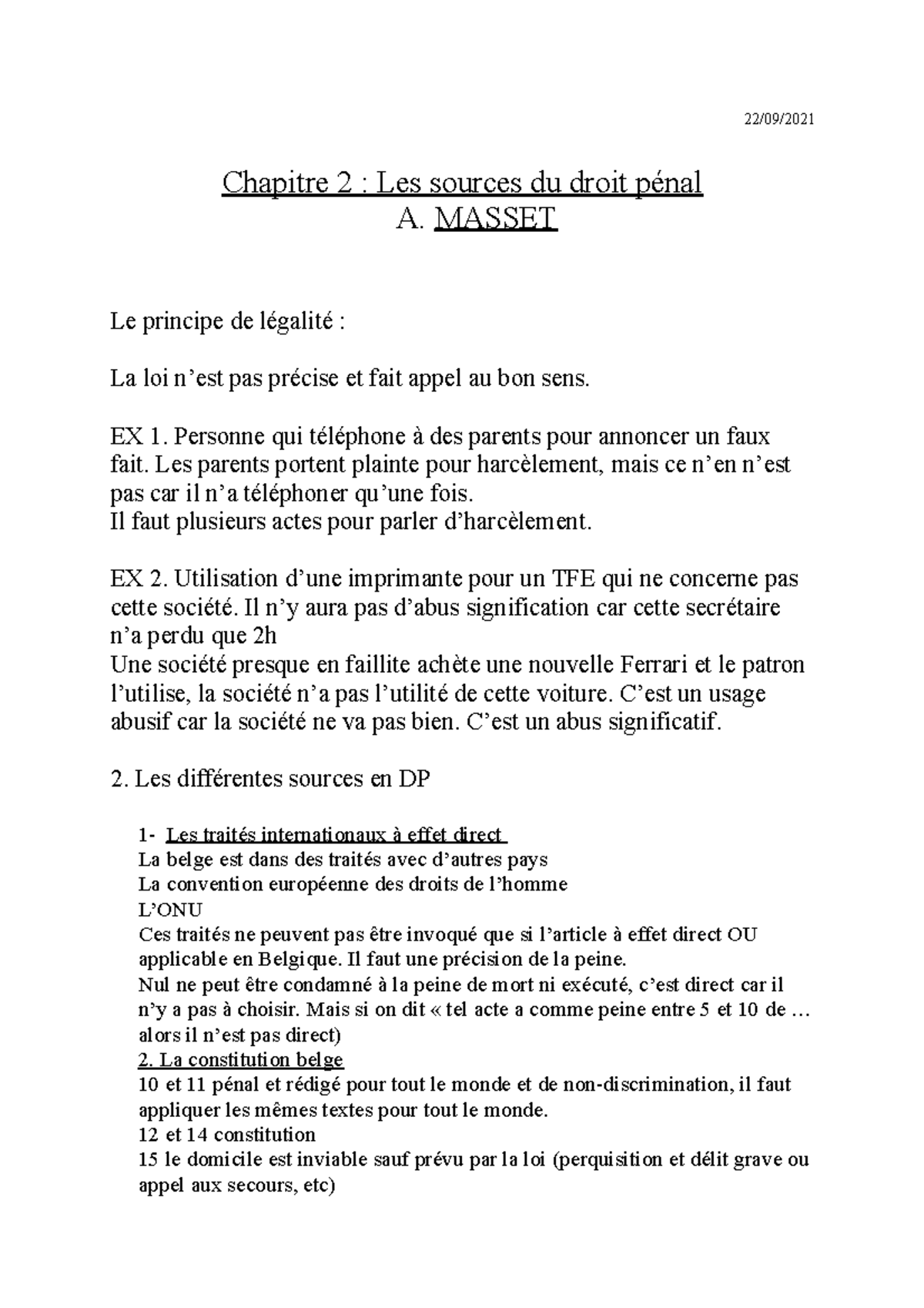 Chapitre 2 pénal - complet - 22/09/ Chapitre 2 : Les sources du droit ...