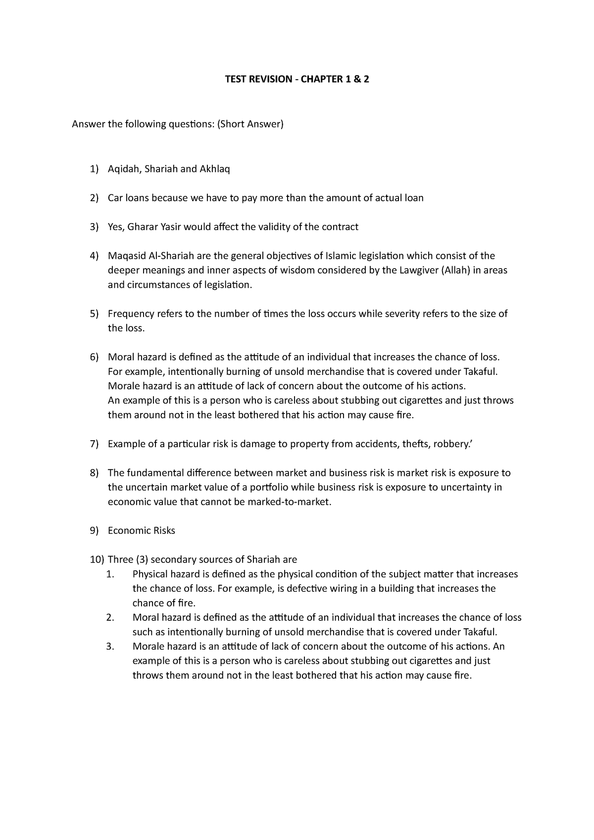 TEST Revision - TEST REVISION - CHAPTER 1 & 2 Answer The Following ...