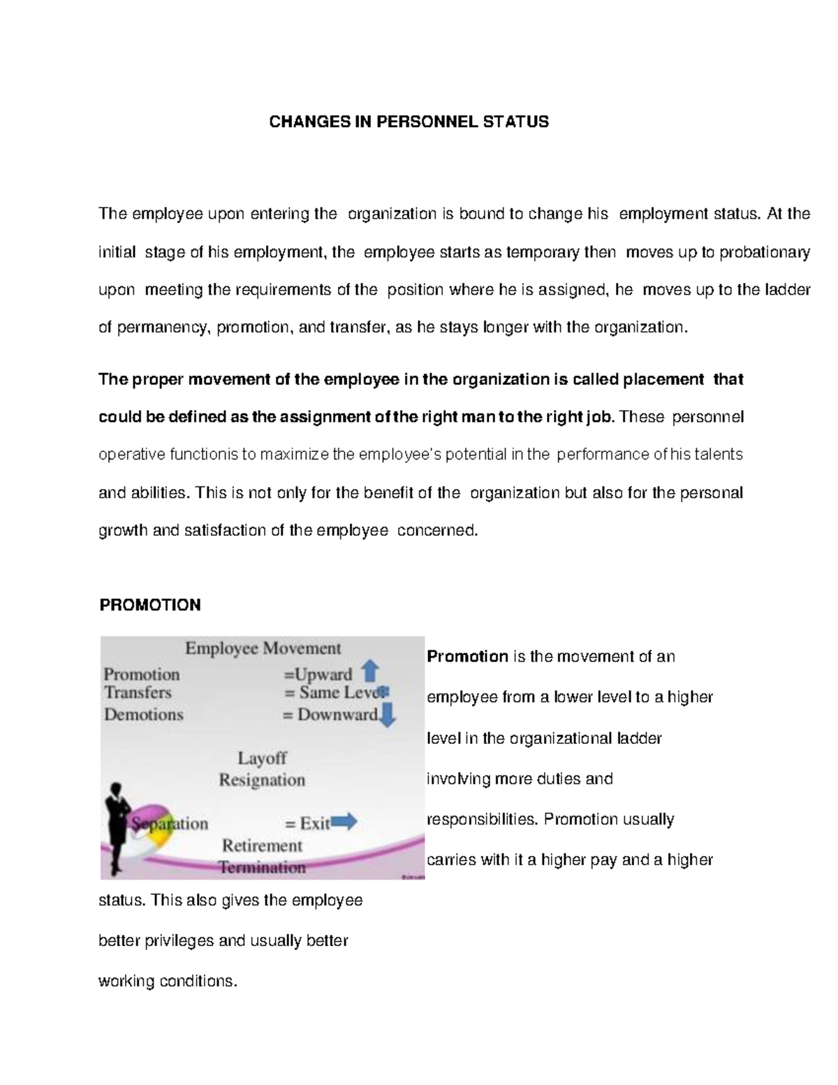 HRM Topic 10 Changes in personal status CHANGES IN PERSONNEL STATUS