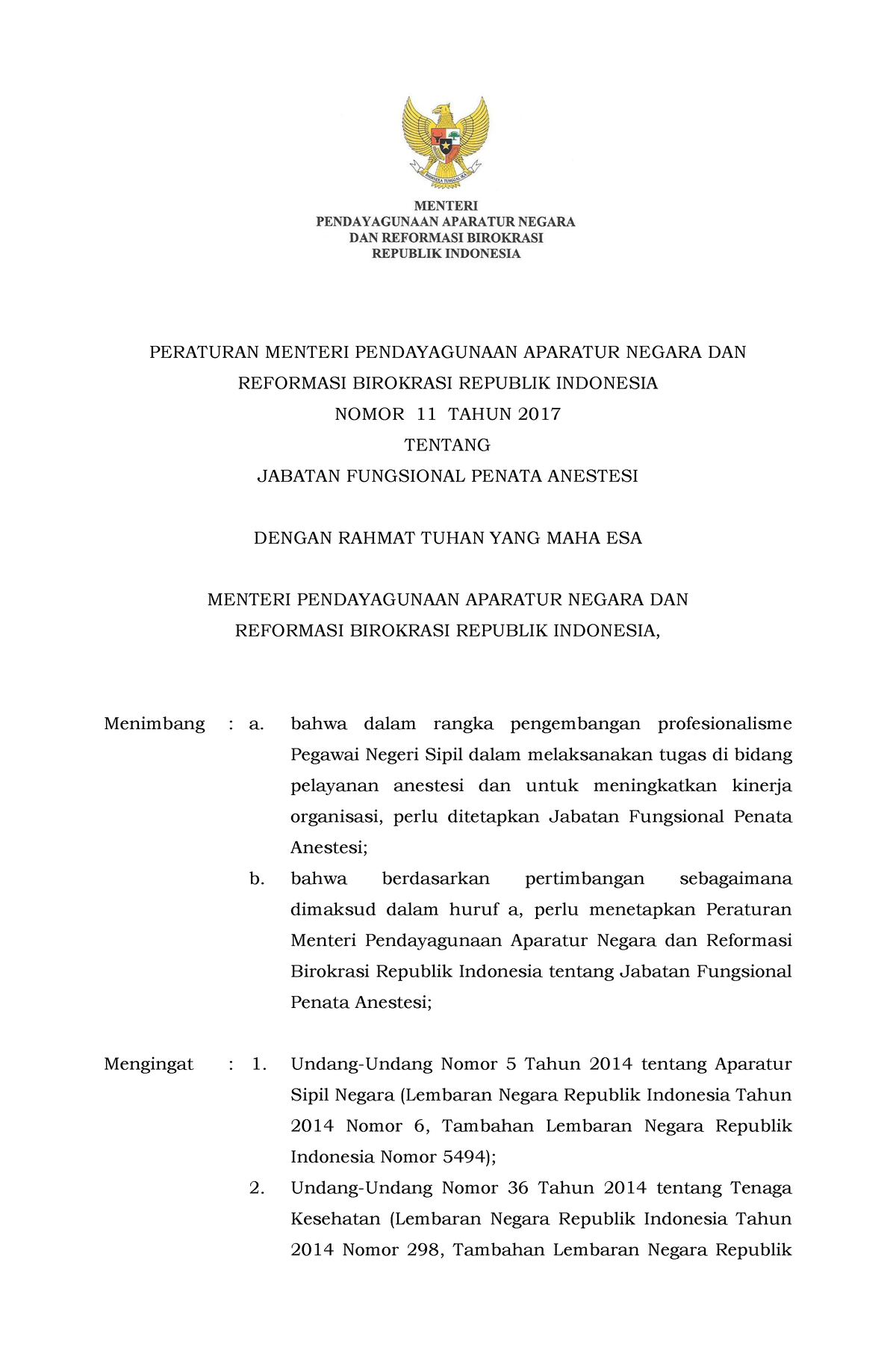 Permenpan Nomor 11 Tahun 2017 2 - PERATURAN MENTERI PENDAYAGUNAAN ...