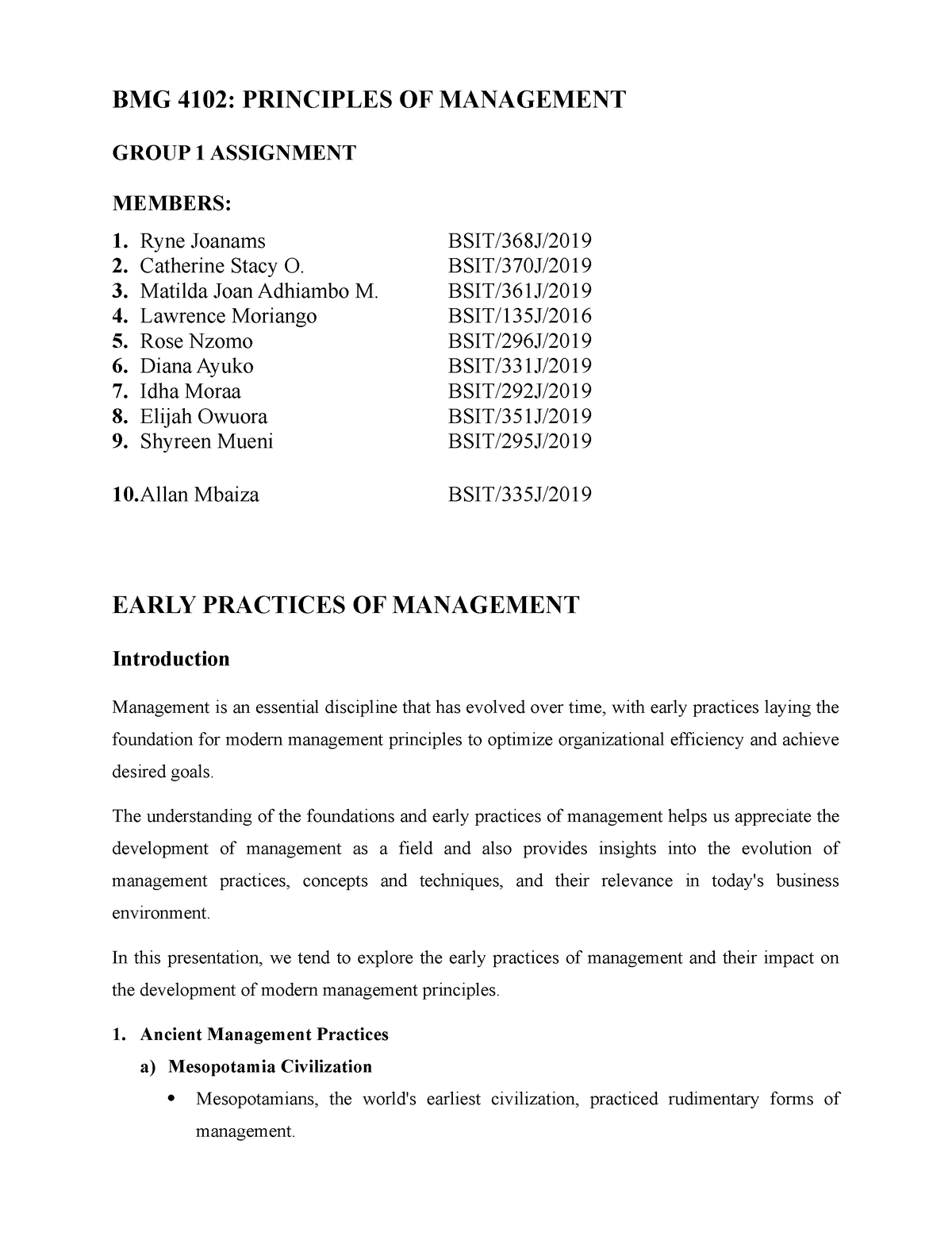 principles of management group assignment