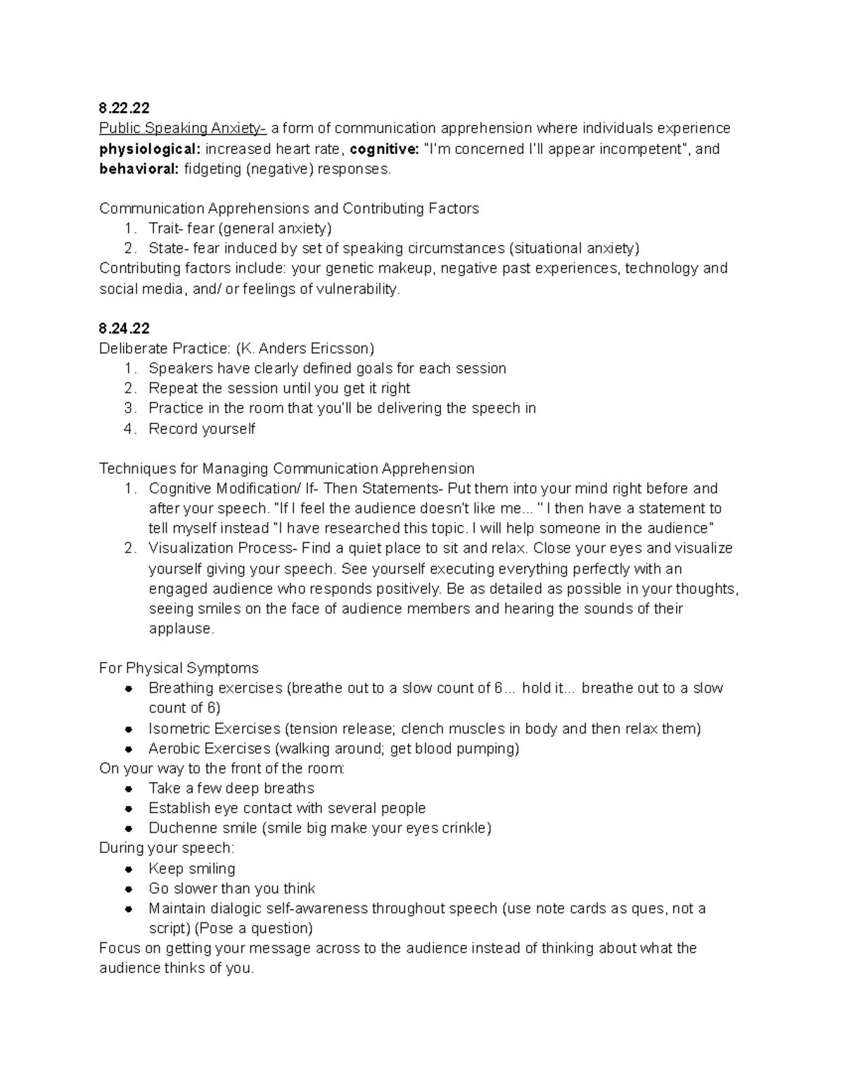 Comm 1110 (Public Speaking) - Public Speaking Anxiety- a form of ...