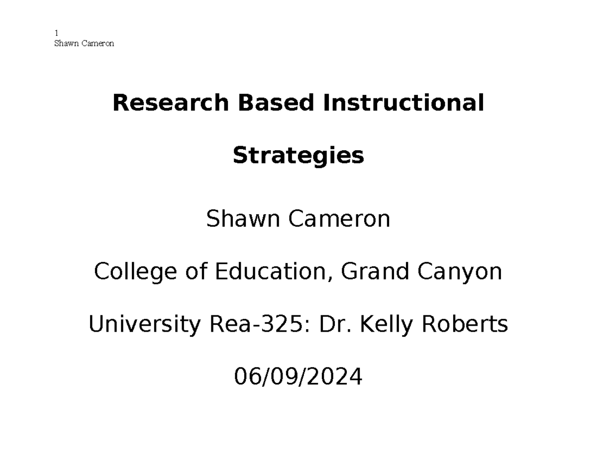 Rea 325 t1 research based instructional strategies for teaching reading