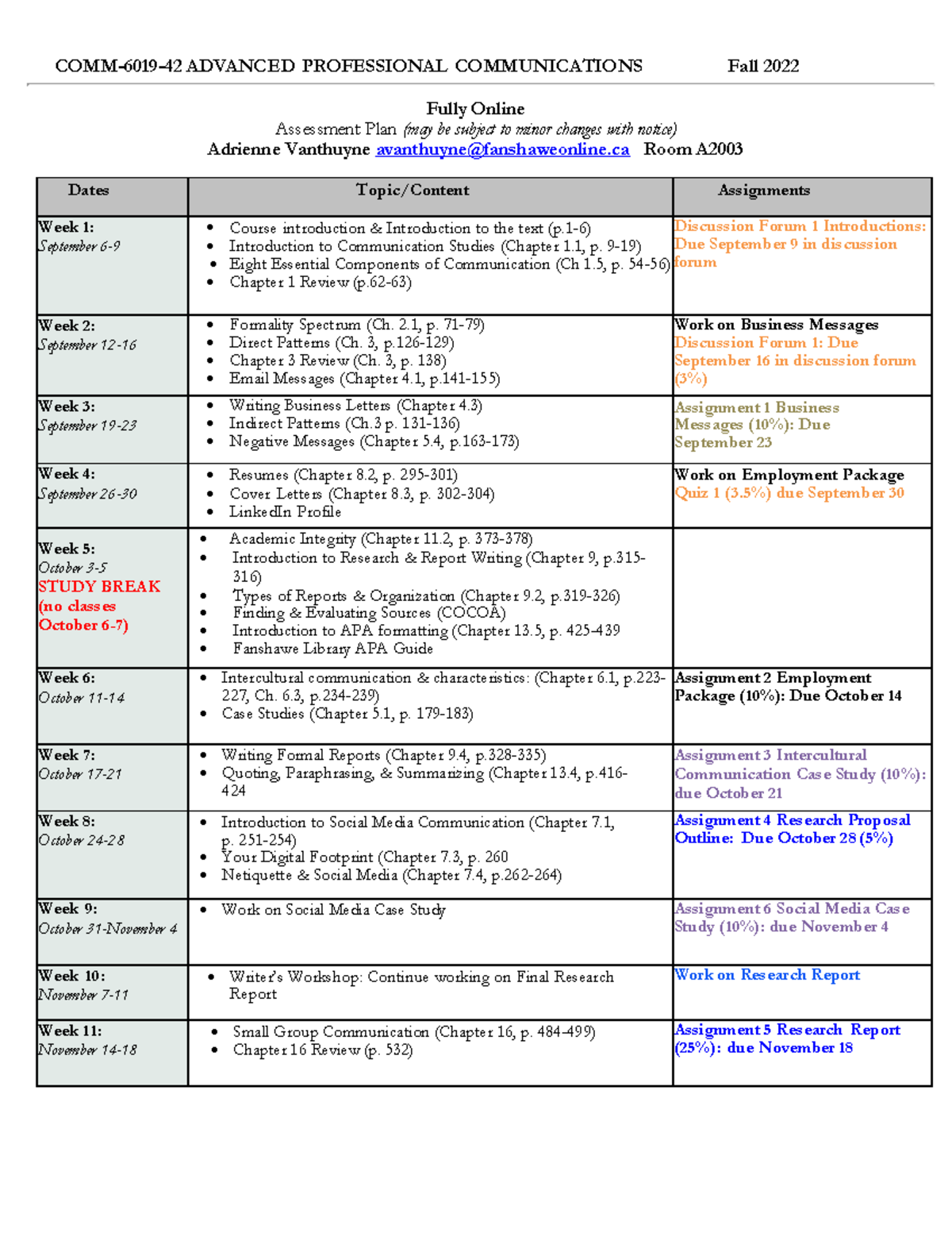 Detailed Course Plan 6019-42F-2022 - COMM-6019-42 ADVANCED PROFESSIONAL ...