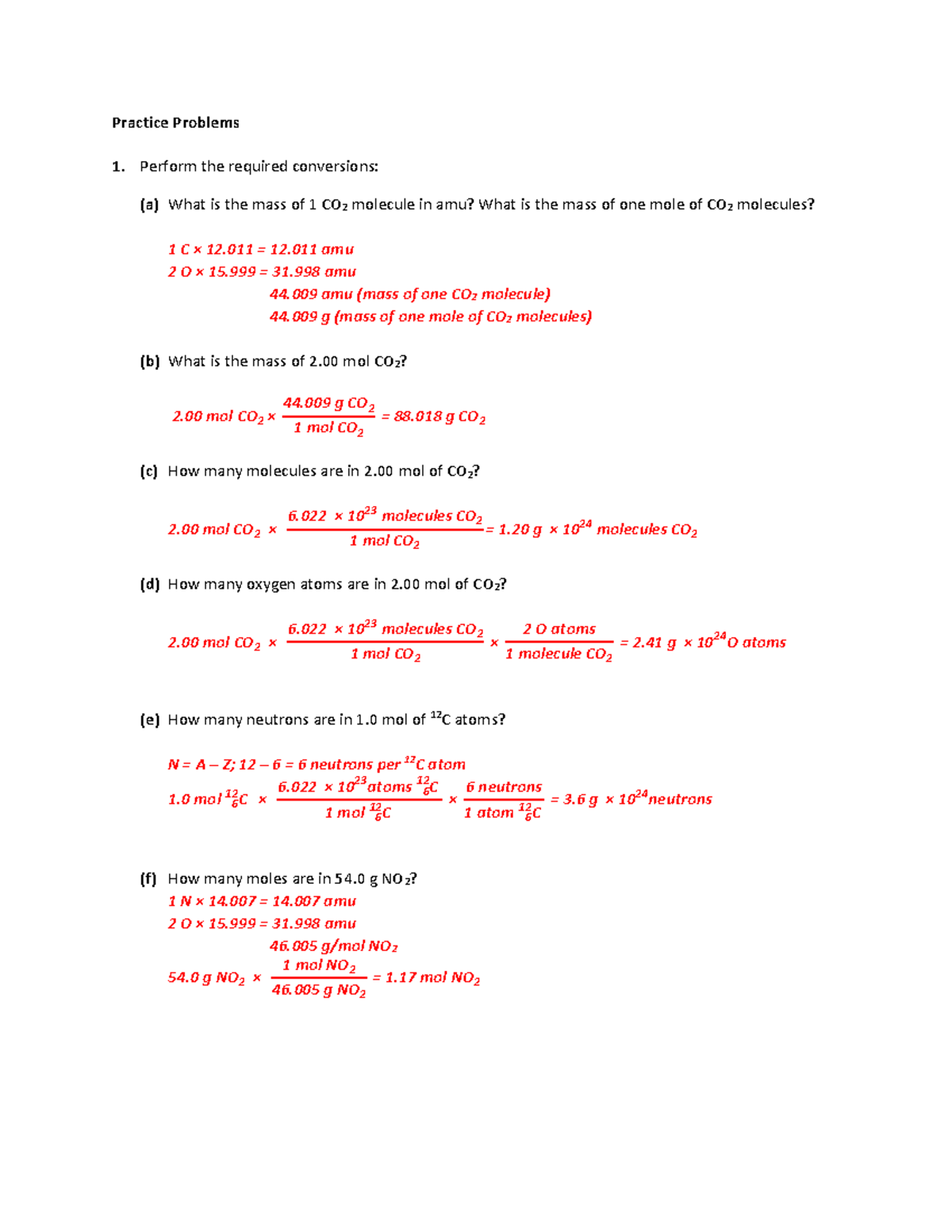 Week 4 Solutions - chem - Practice Problems Perform the required ...