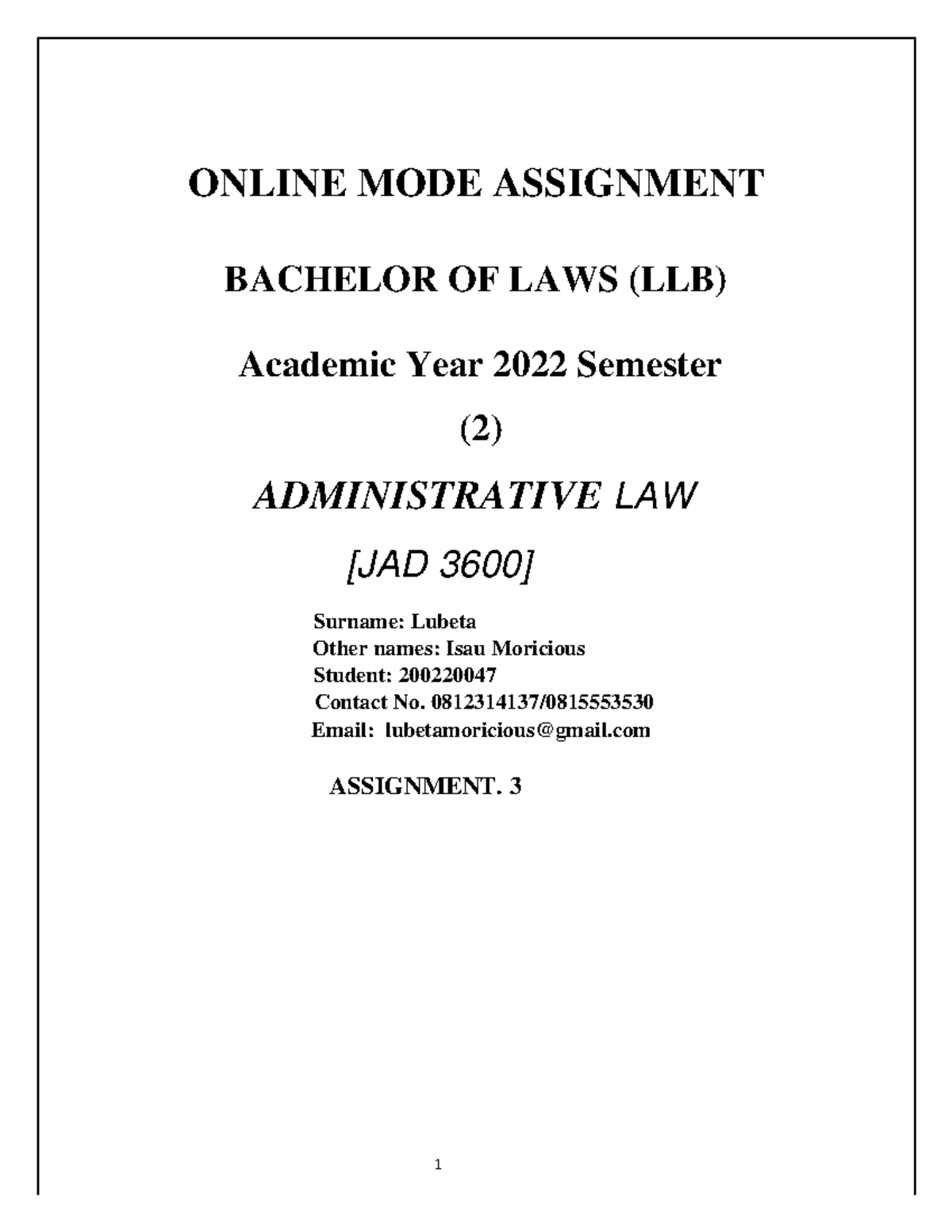 administrative law assignment