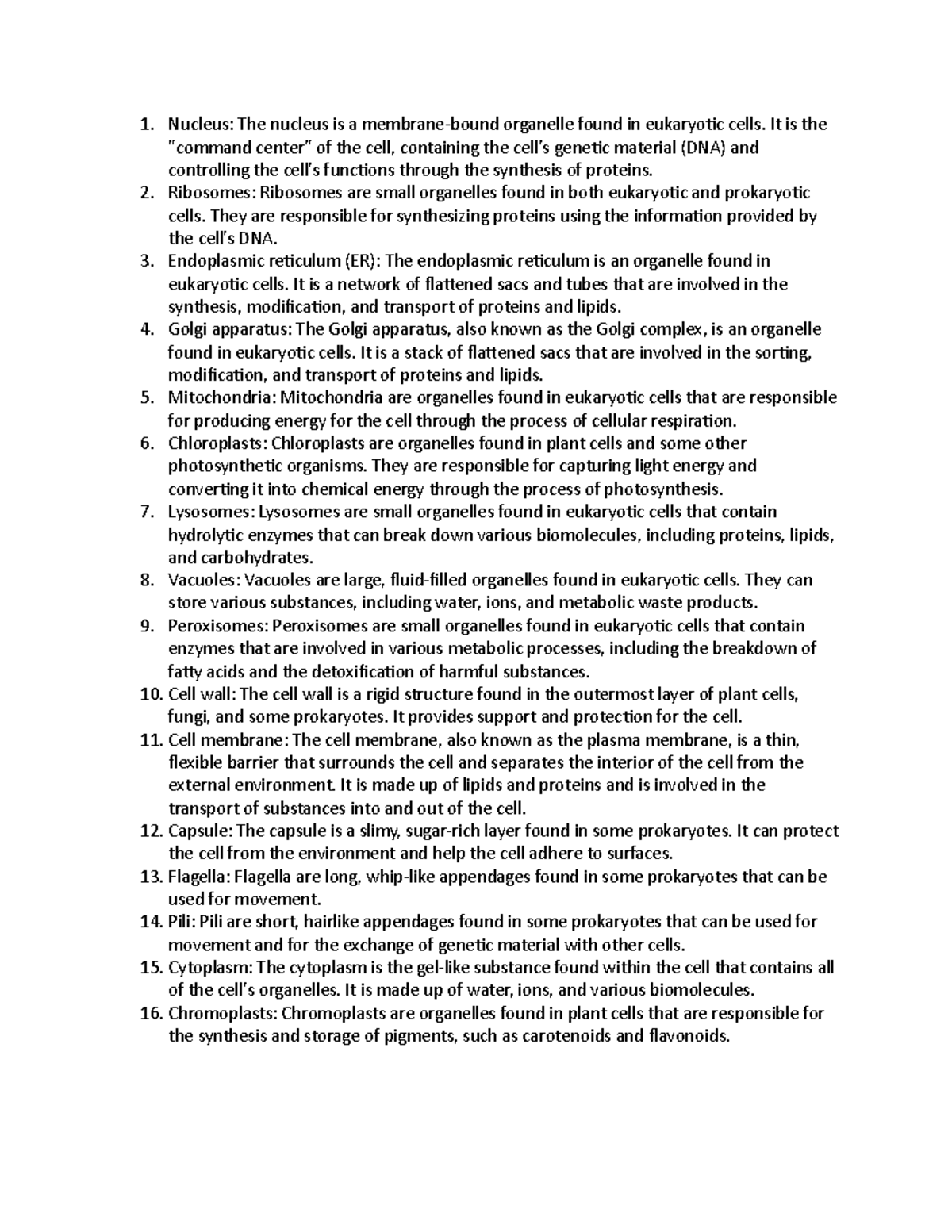 Parts of the cell - carla andrews lecture notes - Nucleus: The nucleus ...