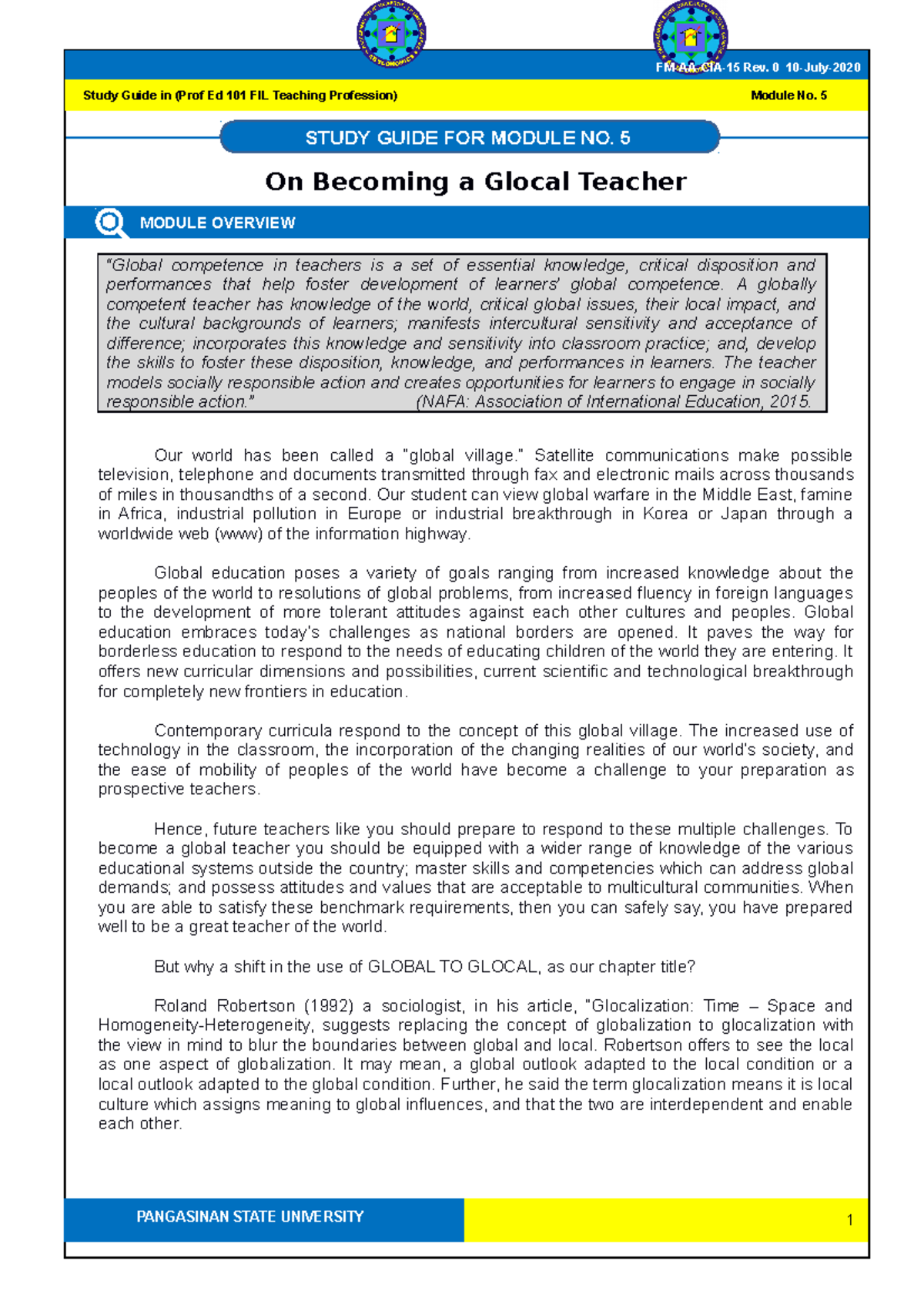 Module 5 Teaching PROF 2020 - Gender and Society - PangSU - Studocu