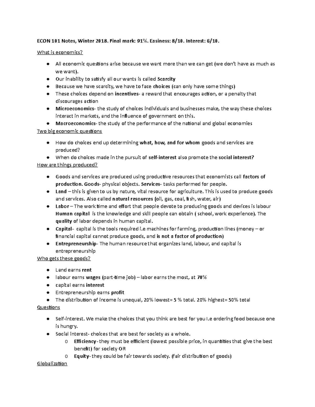 ECON101 Full Notes - Summary Introduction to Microeconomics - ECON 101 ...