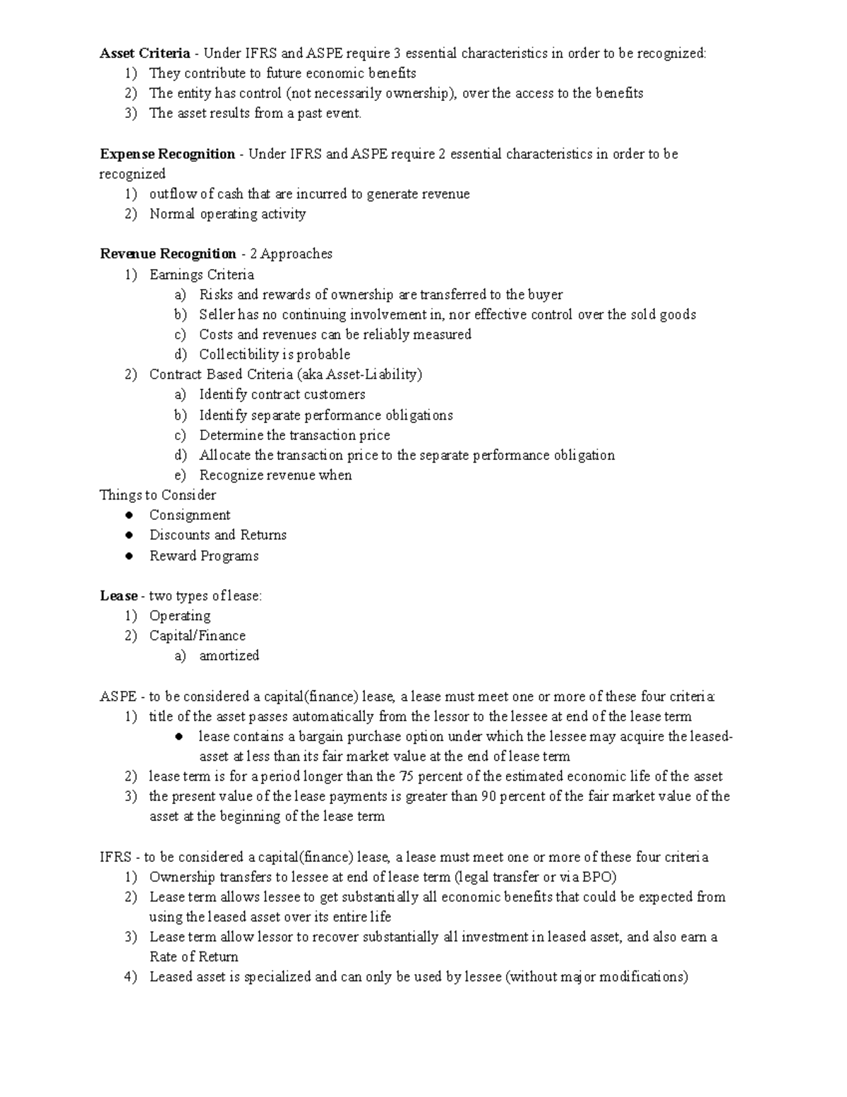 GAAP Criteria - Summary Critical Thinking - Asset Criteria - Under IFRS ...