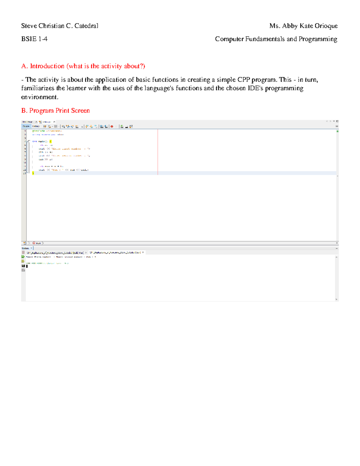 CPP - Applications of Basic Functions - Steve Christian C. Catedral Ms ...