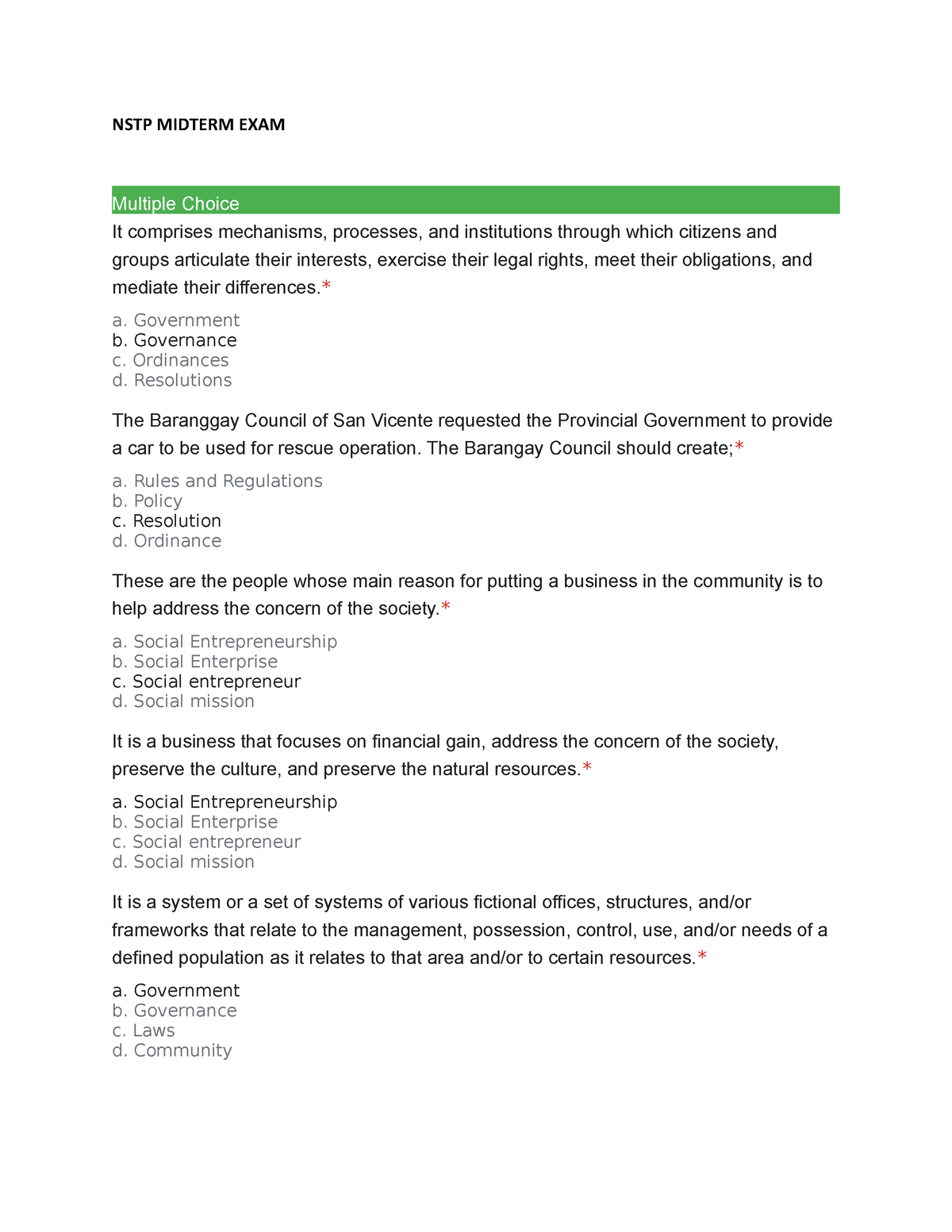 NSTP Midterm EXAM - Ntsp Practice Materials - NSTP MIDTERM EXAM ...