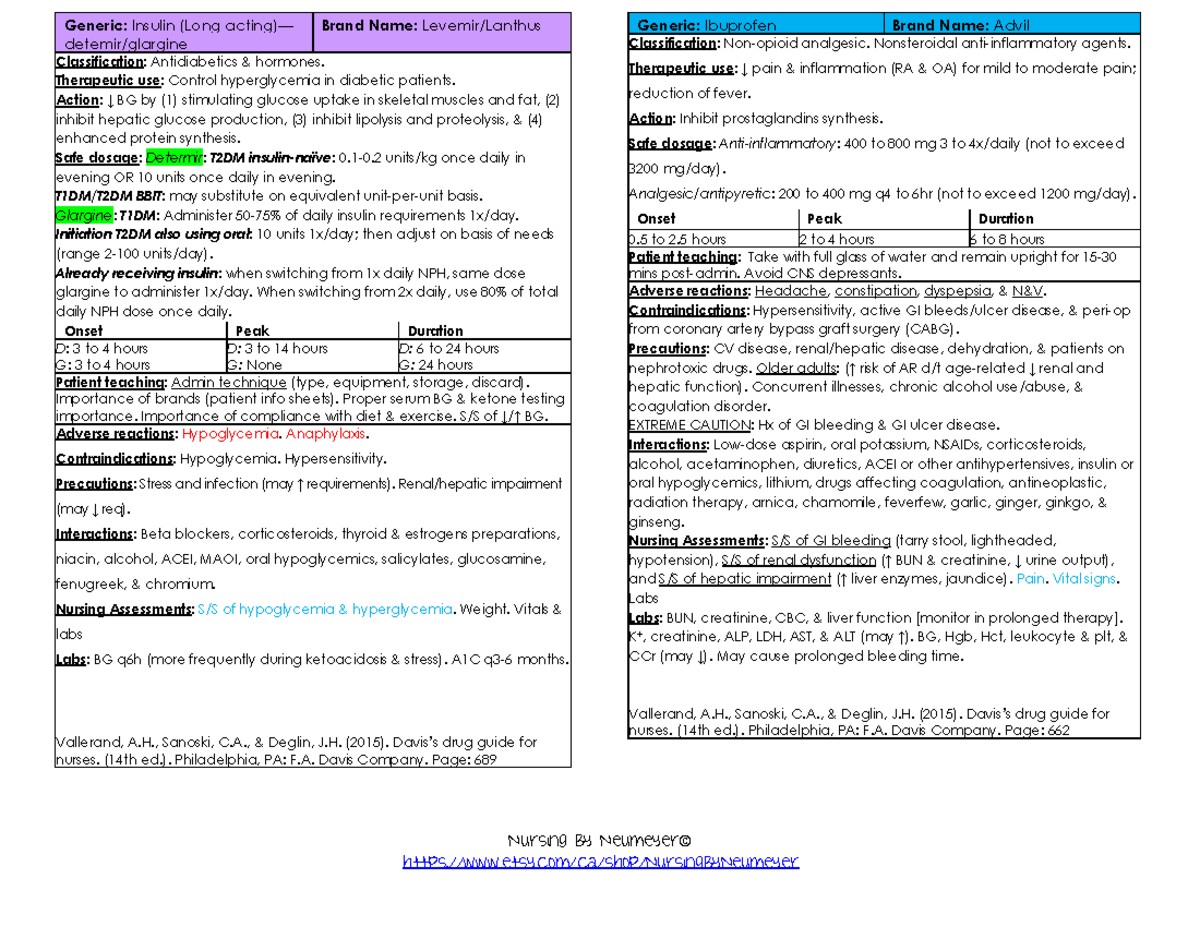 Med cards starting with I - Nursing By Neumeyer© Generic: Insulin (Long ...