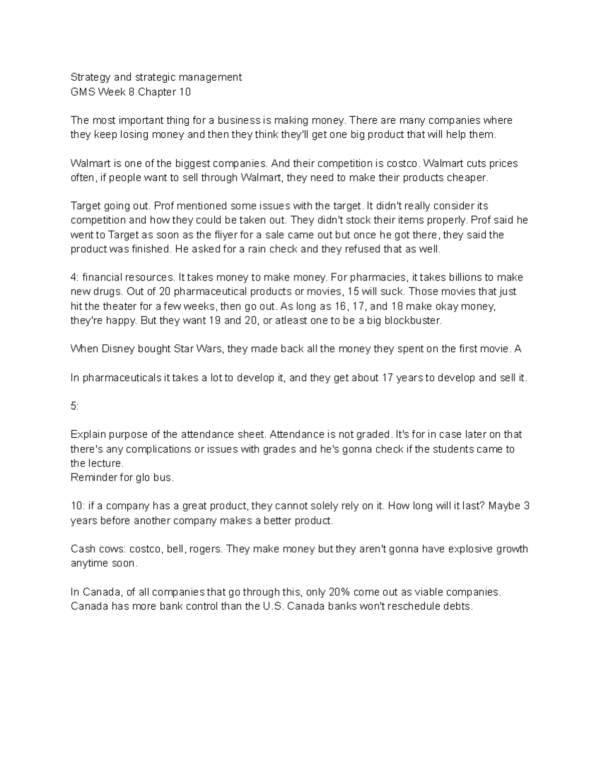 GMS Week 8 Chapter 10 - mhr class notes - Strategy and strategic ...