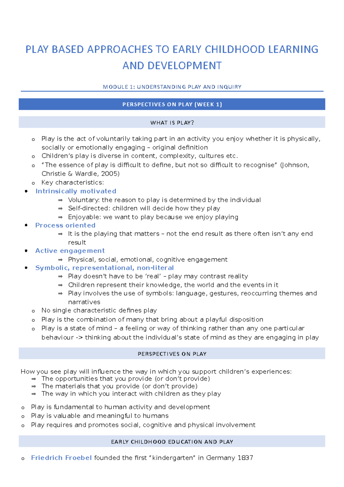 Play Based Approaches Notes - PLAY BASED APPROACHES TO EARLY CHILDHOOD ...