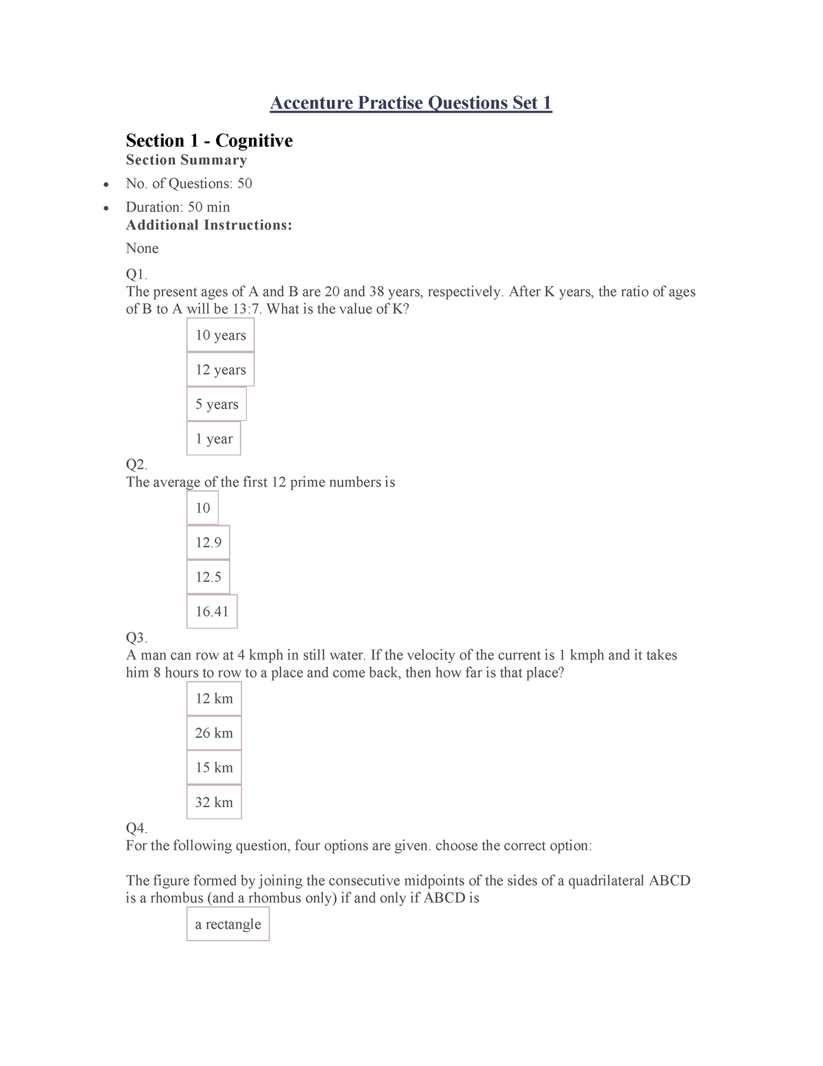 Accenture Practise Questions Set 1 With Answers - Accenture Practise ...