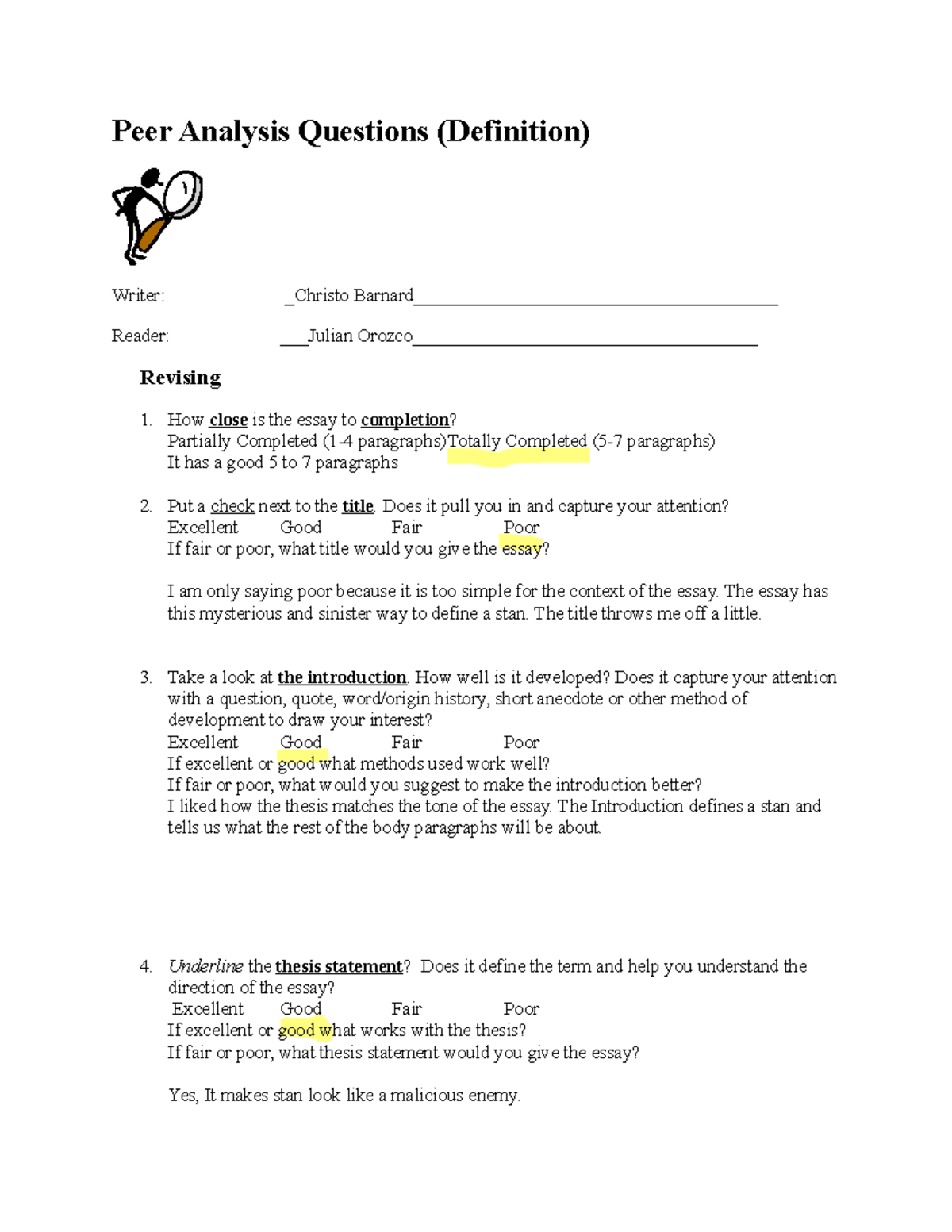 DefinitionPeerAnalysis extended essay Peer Analysis Questions