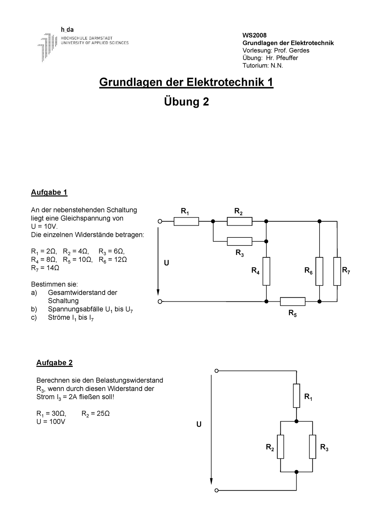 Grundlagen Der Elektrotechnik 1 Übung 2 - Grundlagen Der Elektrotechnik ...