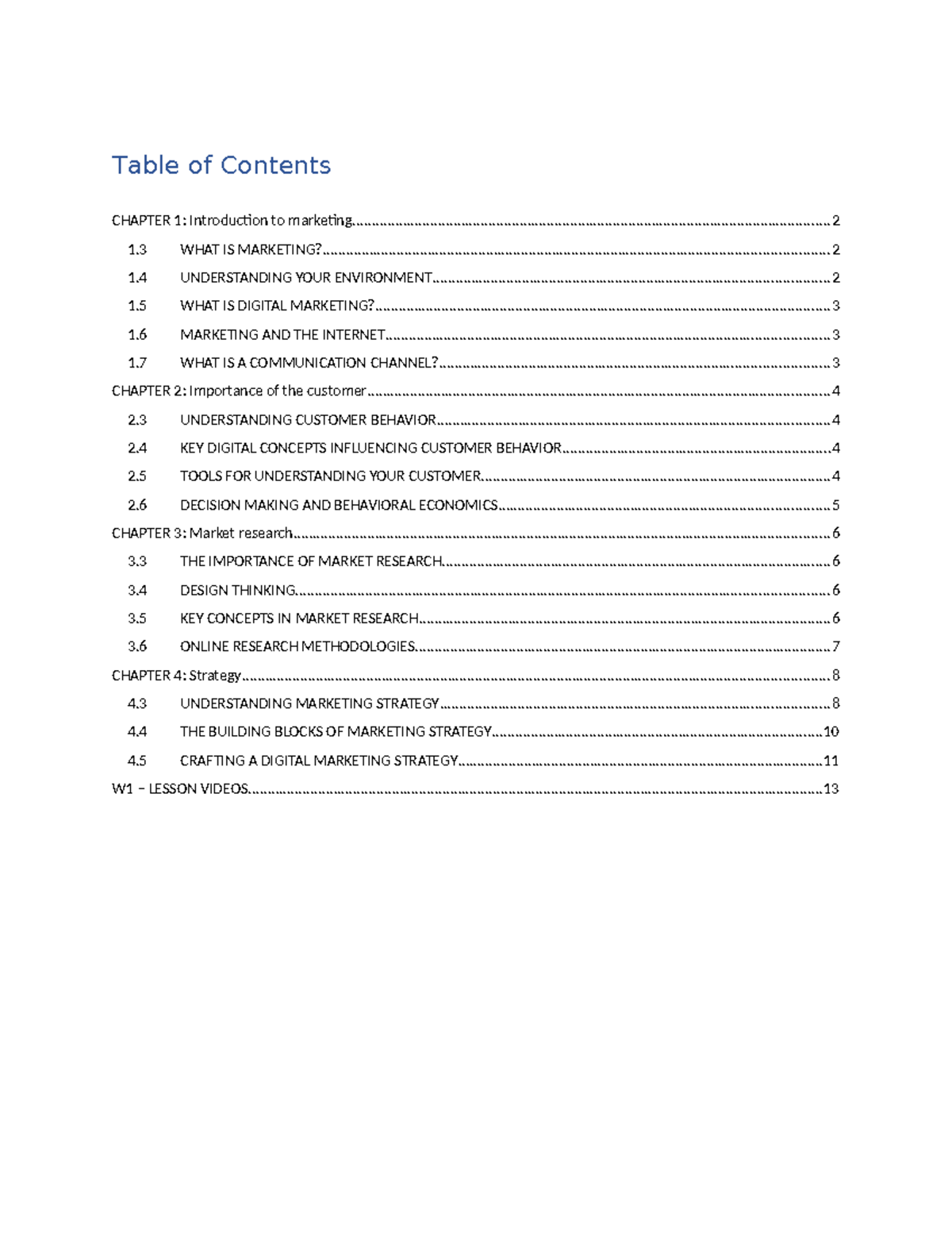 W1-Digital Marketing Overview and Strategy - Table of Contents CHAPTER ...