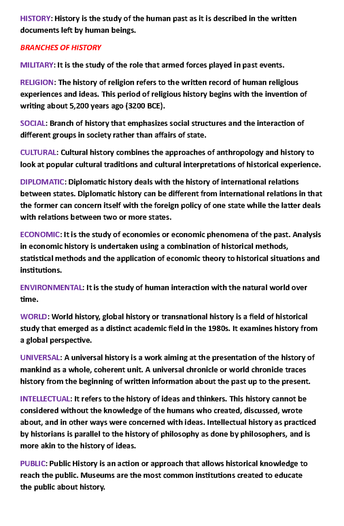 History Reviewer - RANDOM NOTES. - HISTORY: History is the study of the ...