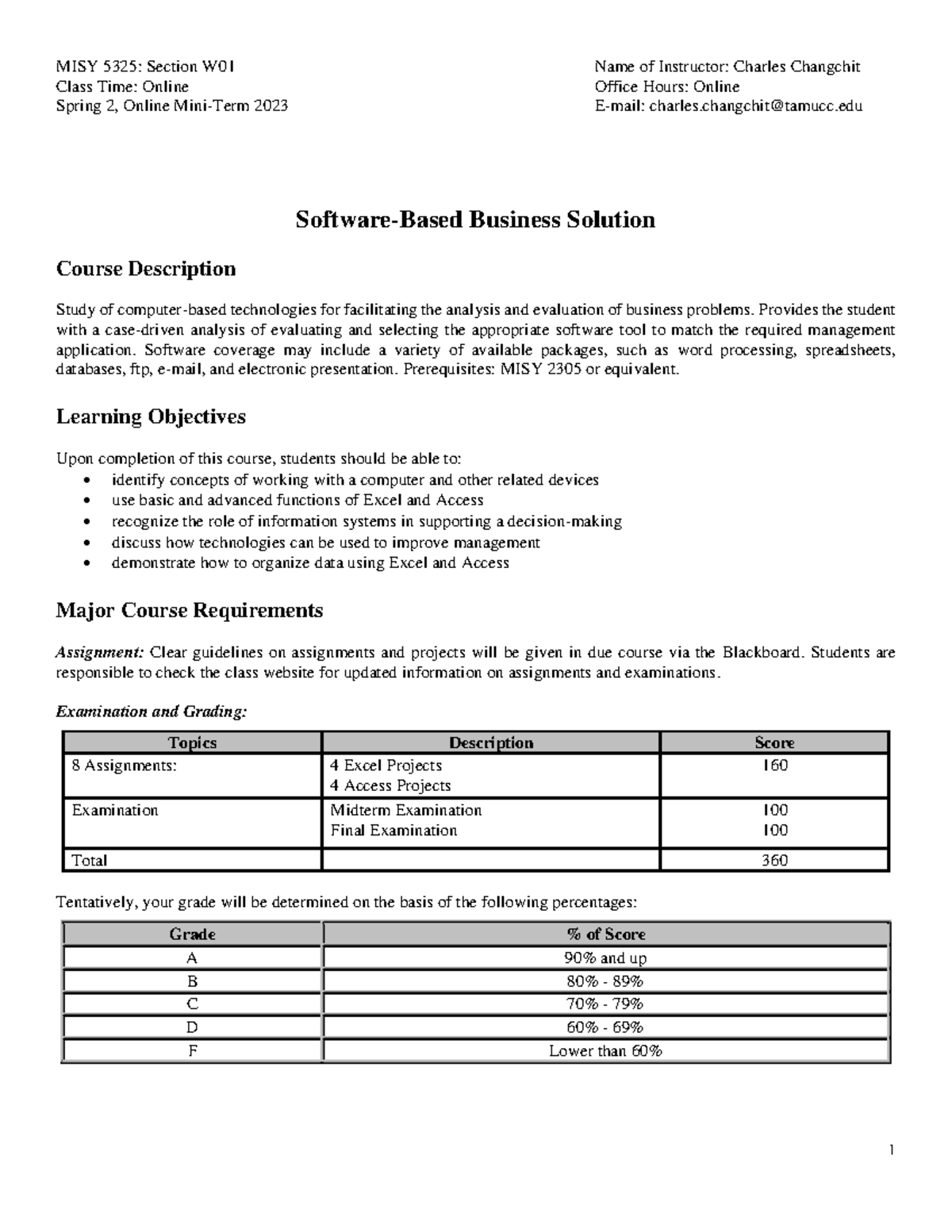 MISY-5325 W01 202303 - Syllabus 5325 - MISY 5325: Section W01 Name Of ...