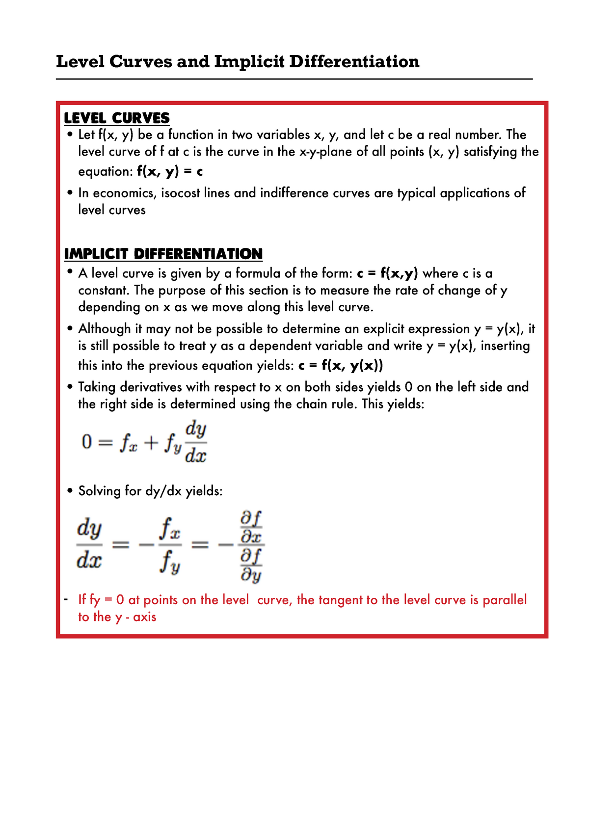 Level Curves And Implicit Differentiation The Level Curve Of F At C Is The Curve In The X Y Plane Studocu