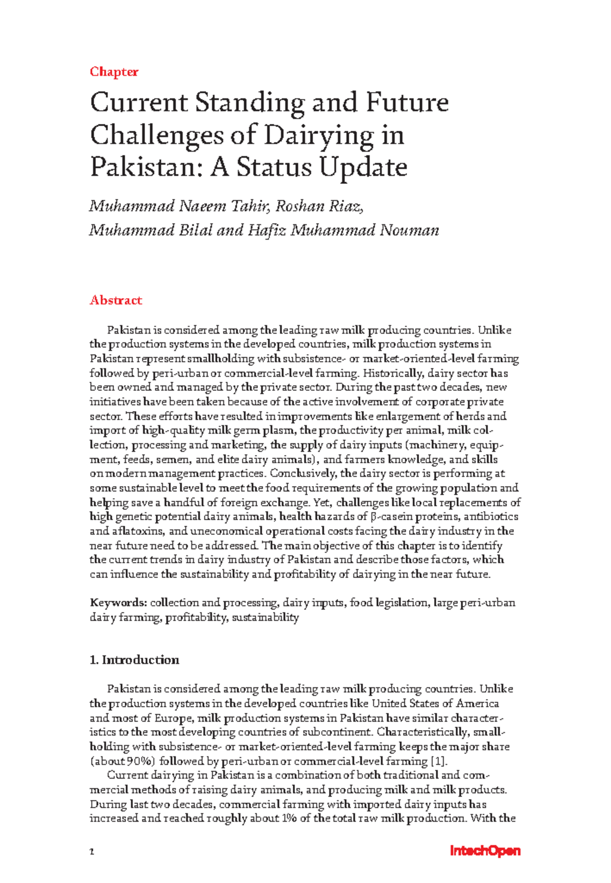 Dairy industry of Pakistan and its analysis Chapter Current Standing